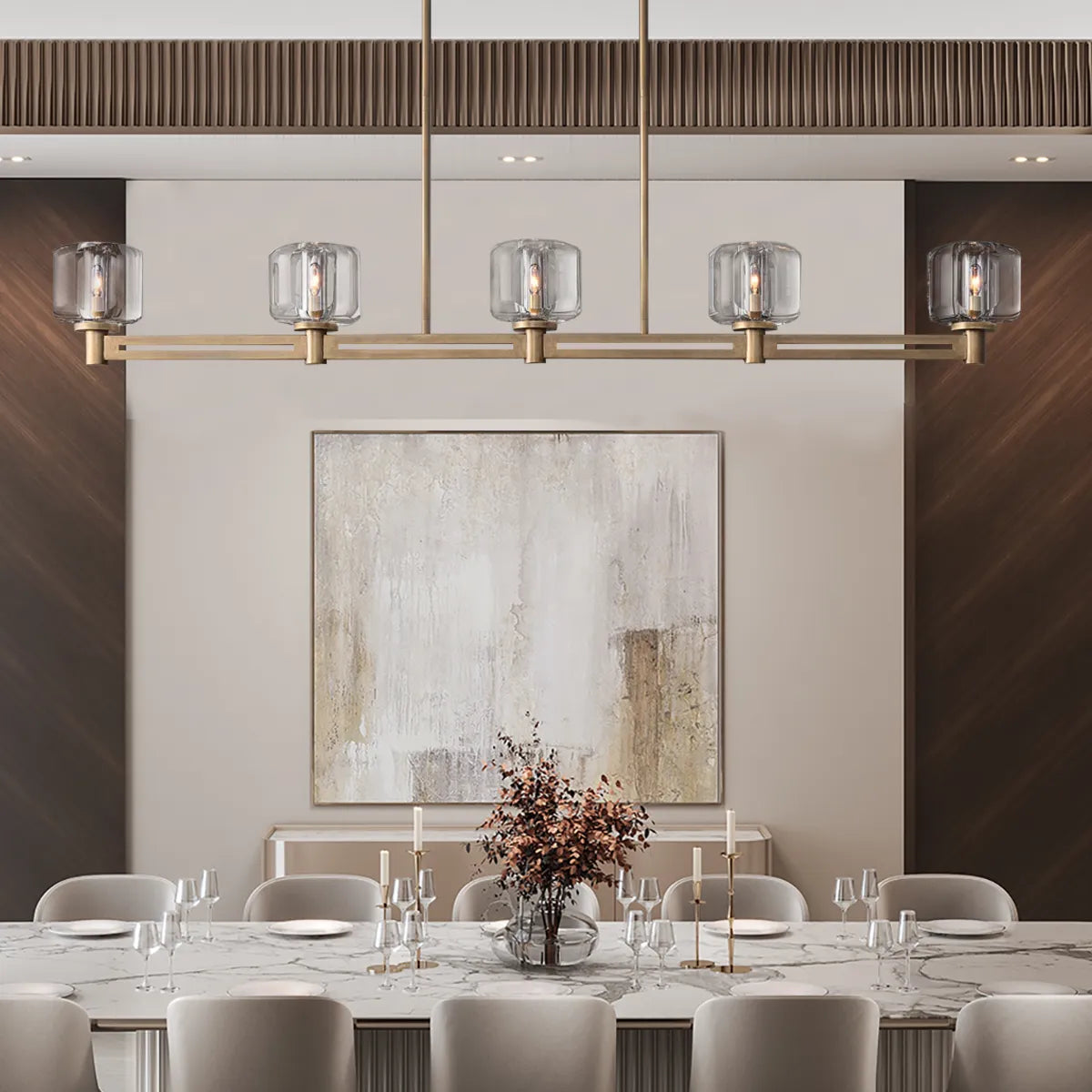 Nora 72-Inch Double Linear Chandelier - Modern Crystal Pendant Light Fixture for Dining Room, Living Room, and Entryway Lighting