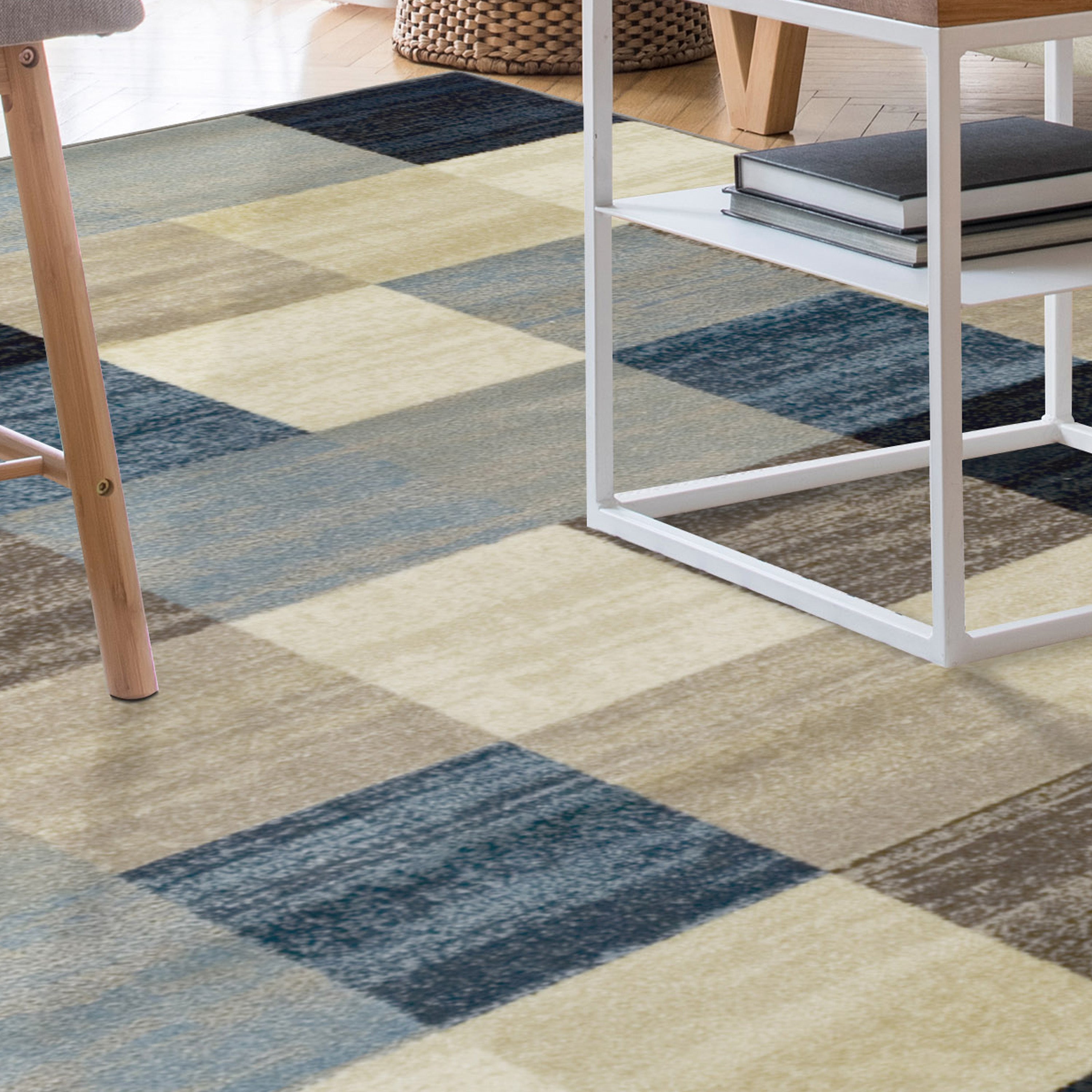 Stylish Rockway Geometric Checkered Block Indoor Area Rug - Non-Slip Floor Mat for Living Room, Bedroom, Nursery & Office Decor