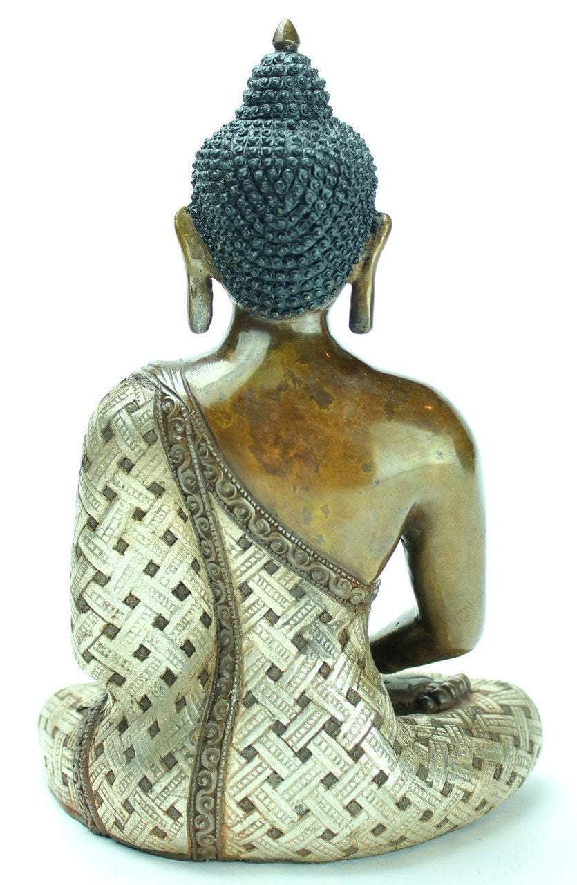 9 Inch Amitabha Silver and Bronze Statue - Handcrafted Buddhist Decor for Home Altar, Meditation Room & Spiritual Gifts