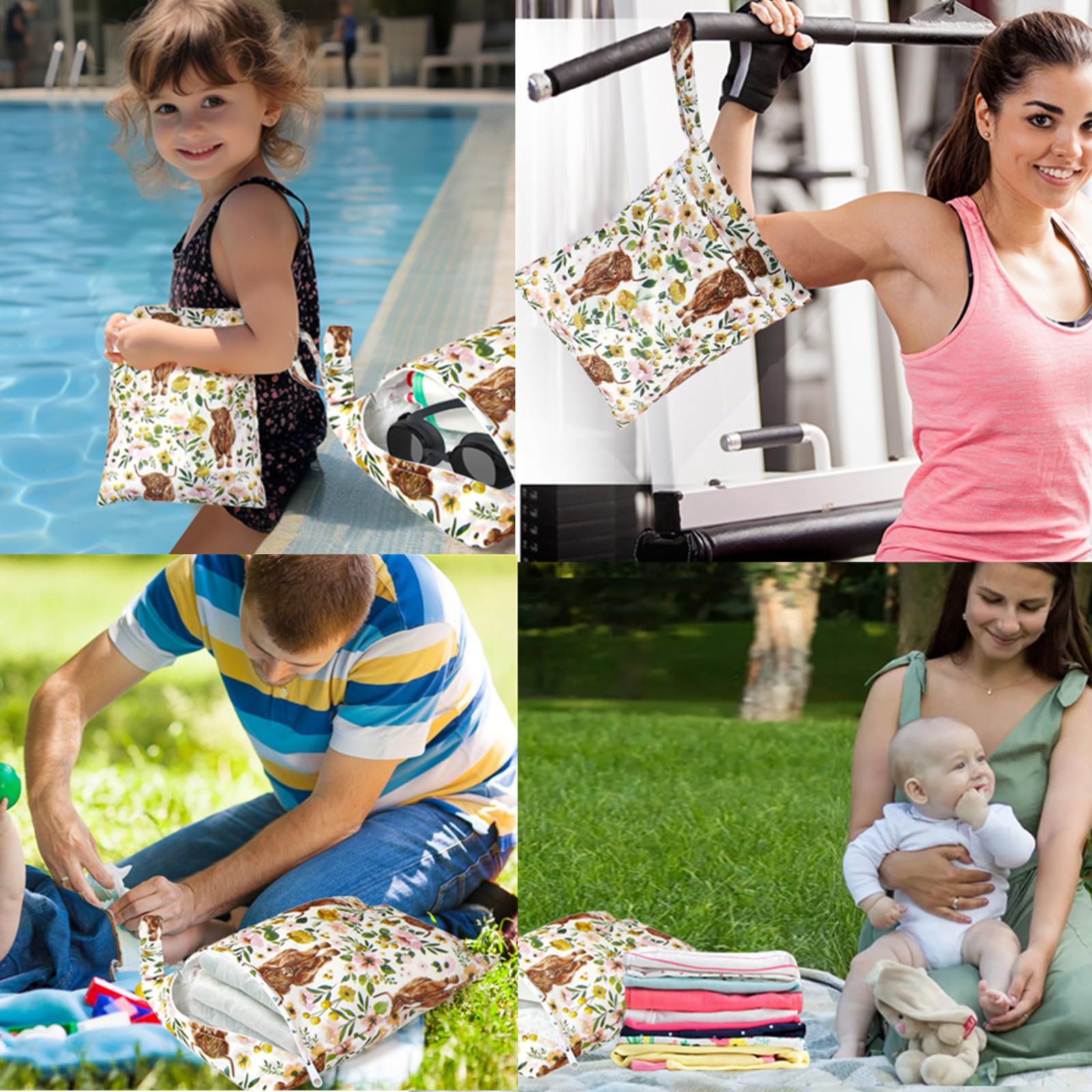 2 Pack Waterproof Reusable Wet Dry Bags for Baby Diapers & Breast Pump Parts - Cute Little Travel Organizer with Handle (7.9