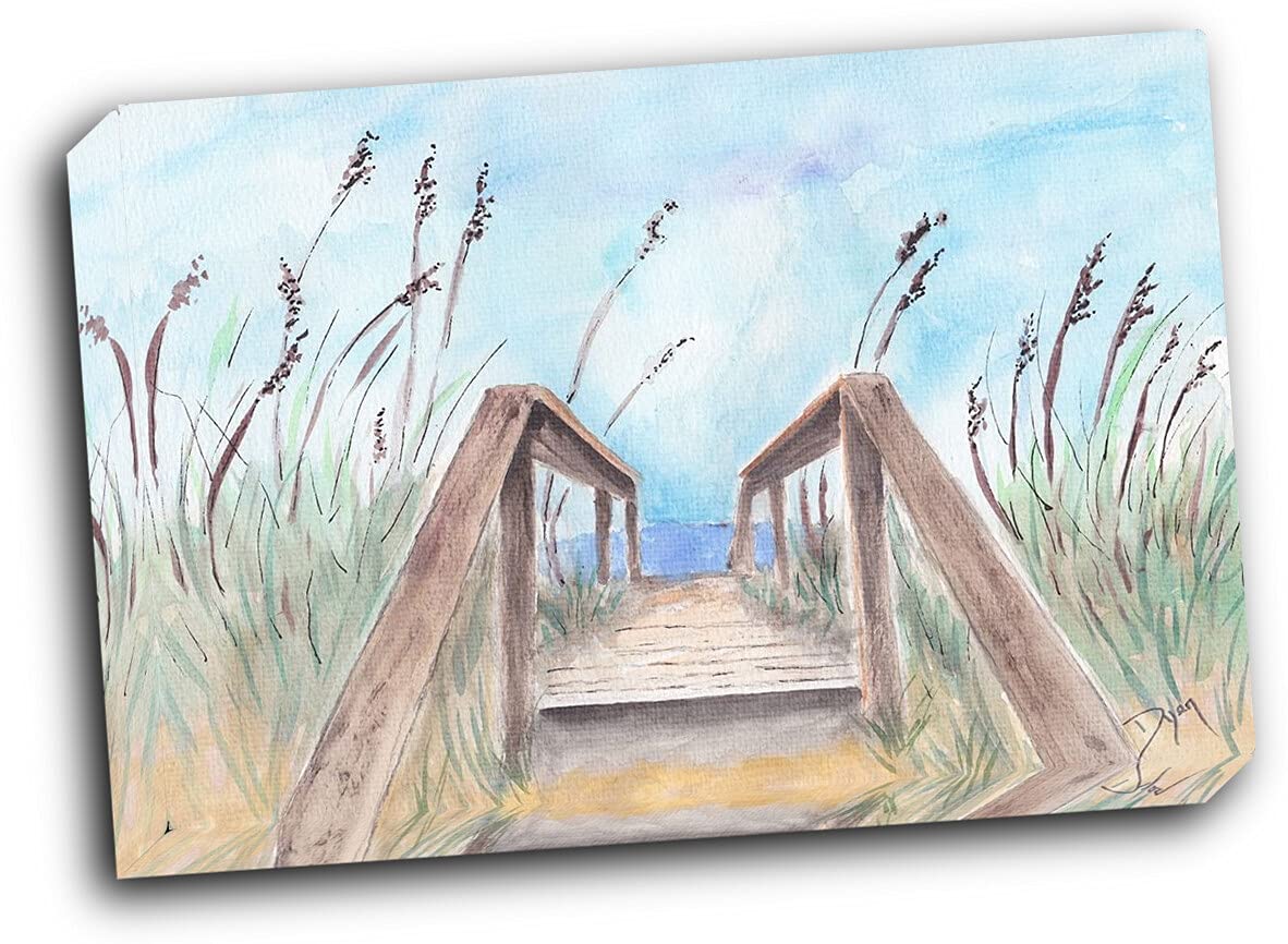 Coastal Heathers Walk 20x16 Gallery Wrapped Canvas Wall Art - Beach Themed Painting for Living Room, Bedroom & Office Decor