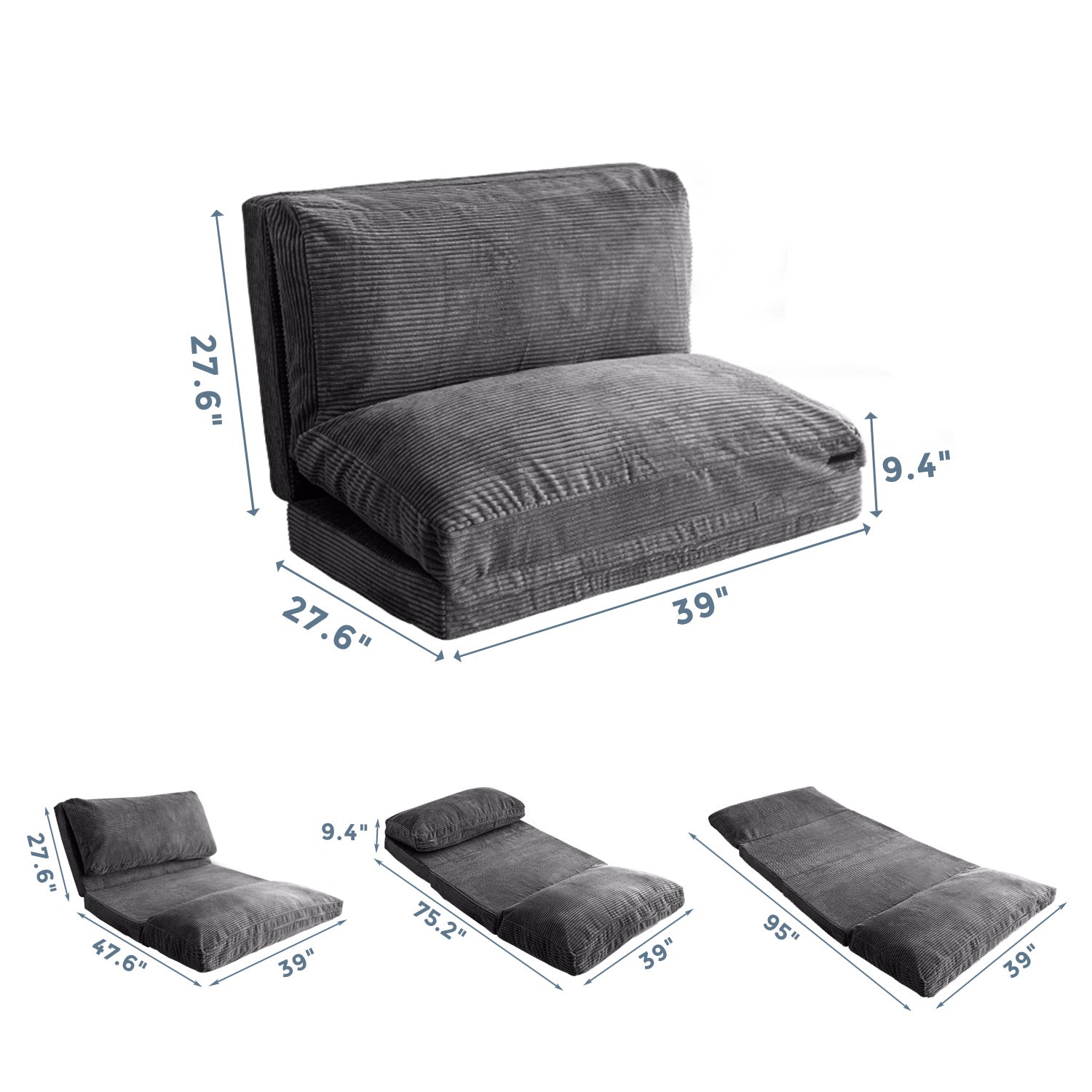 MAXYOYO Foldable Corduroy Bean Bag Sofa Bed with Washable Cover - Perfect for Living Room Lounging, Dorm Room Comfort & Kids Play Area