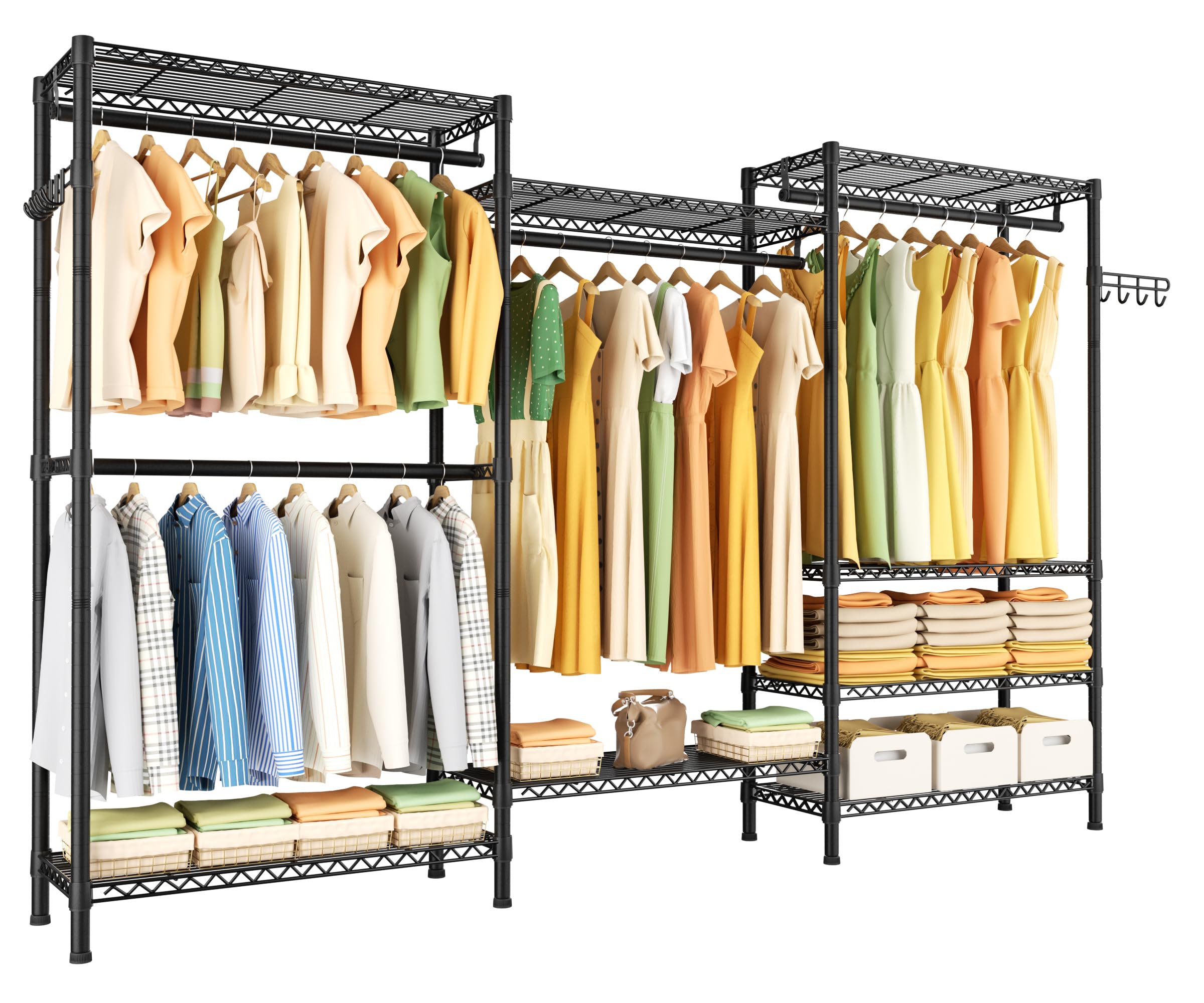 Heavy Duty Garment Rack - Large Freestanding Clothes Rack with 8 Adjustable Wire Shelves & 4 Hanging Rods, 800lbs Capacity Metal Wardrobe Organizer for Closet Storage | Perfect for Home, Office, Laundry Room and Clothing Boutique Organization