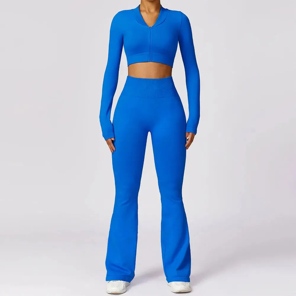 2PCS Seamless Women's Yoga Set - Gym Workout Clothes with Push Up Long Sleeve Top & High Waist Leggings | Perfect for Yoga, Pilates, Running & Fitness Training