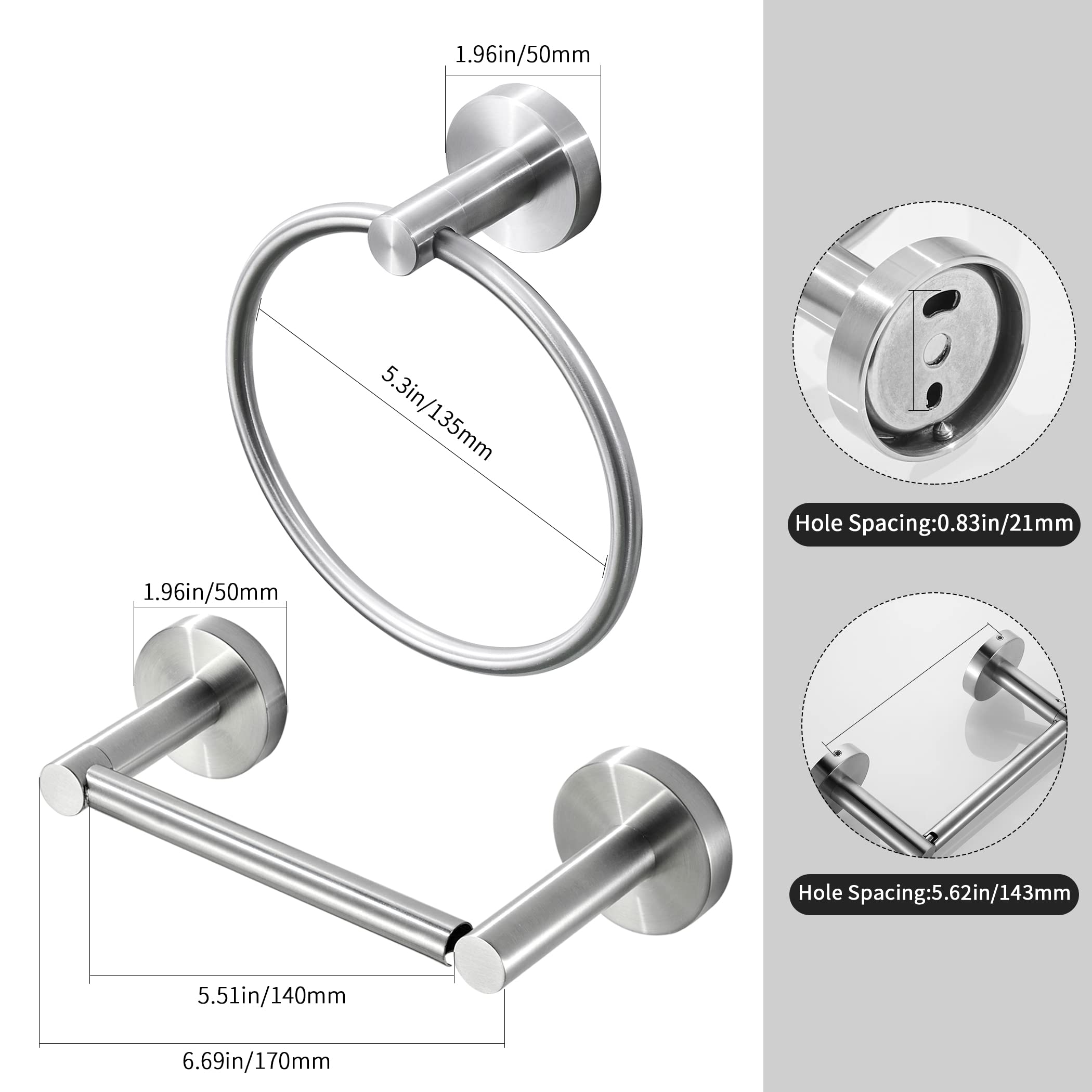 WEIKO Brushed Nickel Toilet Paper Holder & Towel Ring Set - Stainless Steel Wall Mounted Bathroom Accessories (2-Piece) - Perfect for Modern Bathrooms, Powder Rooms & Guest Baths