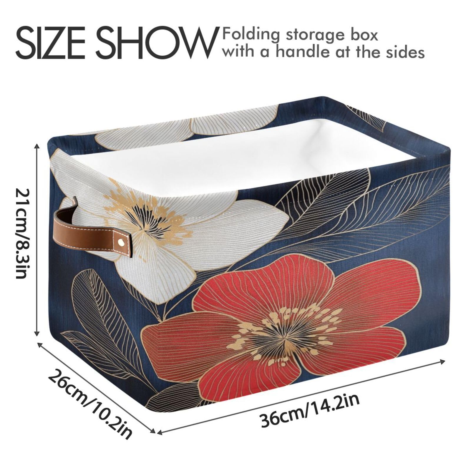 Large Fabric Storage Bins with Handles - Collapsible Organizer for Clothes, Toys & Home - Floral Sketch Design