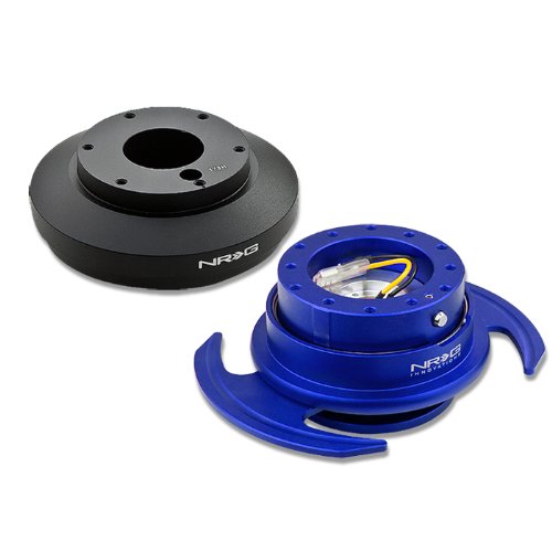 NRG Innovations SRK-175H+650BL 6-Hole Aluminum Steering Wheel Quick Release Hub Adapter with Ball Bearing & Blue Handle - Compatible with Racing Simulators, Drift Cars & Custom Builds