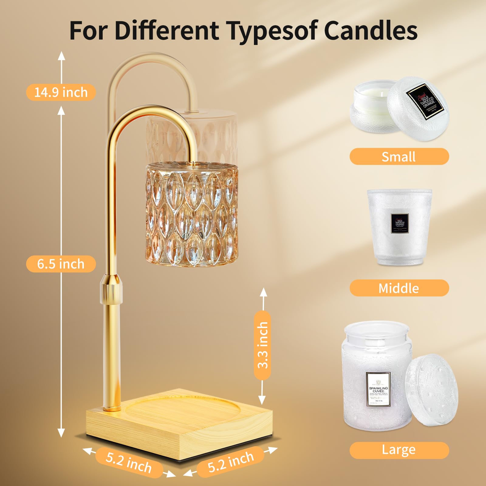 Aromatherapy Candle Warmer Lamp with Timer & Dimmer - Adjustable Height Home Decor Gift with 2 Amber Bulbs - Perfect for Living Room, Bedroom, and Housewarming Gifts
