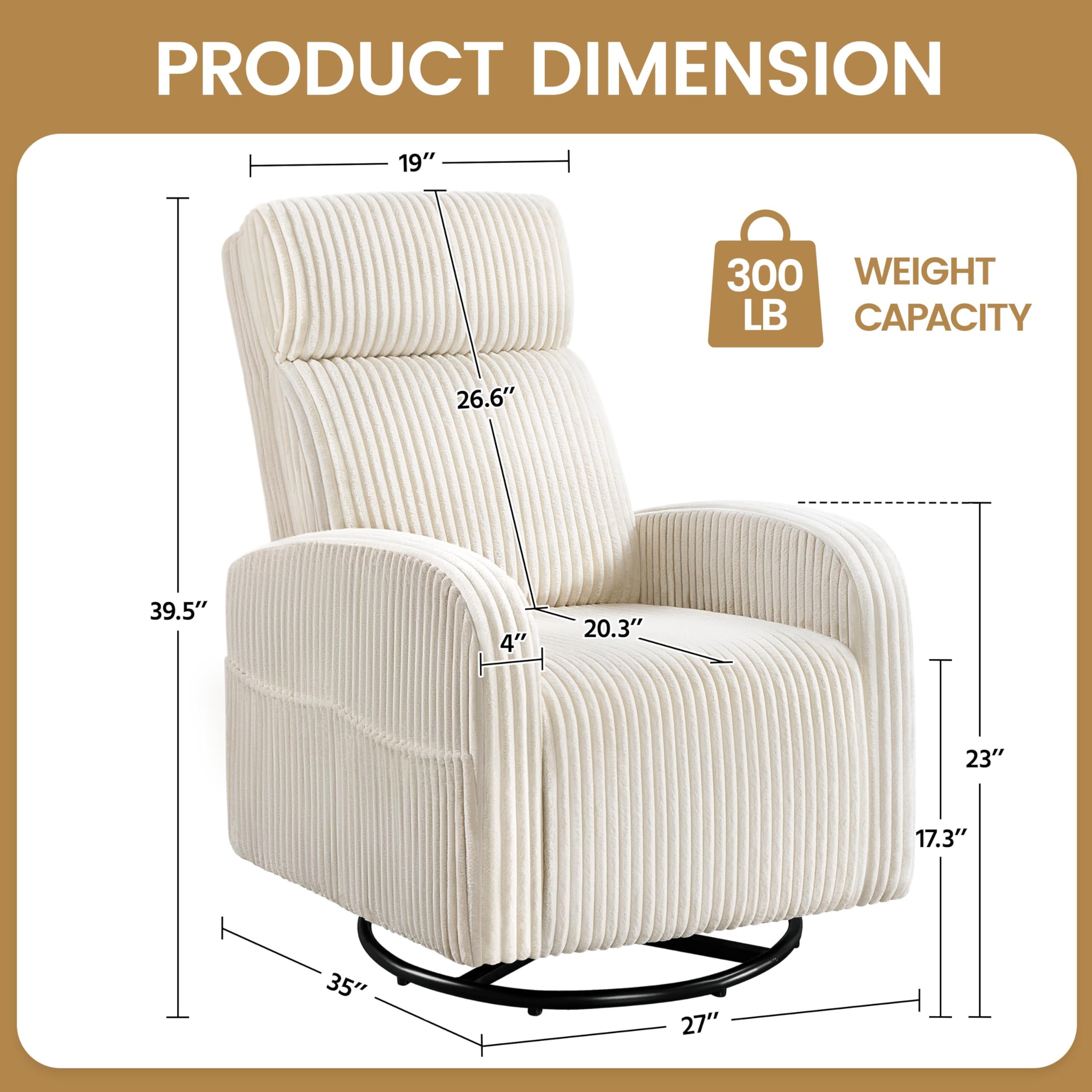 Yaheetech 360° Swivel Glider Rocking Chair - High Back Nursery Nursing Chair with Side Pockets, Soft Corduroy Upholstery, Beige - Perfect for Baby Nurseries, Living Rooms & Breastfeeding Comfort
