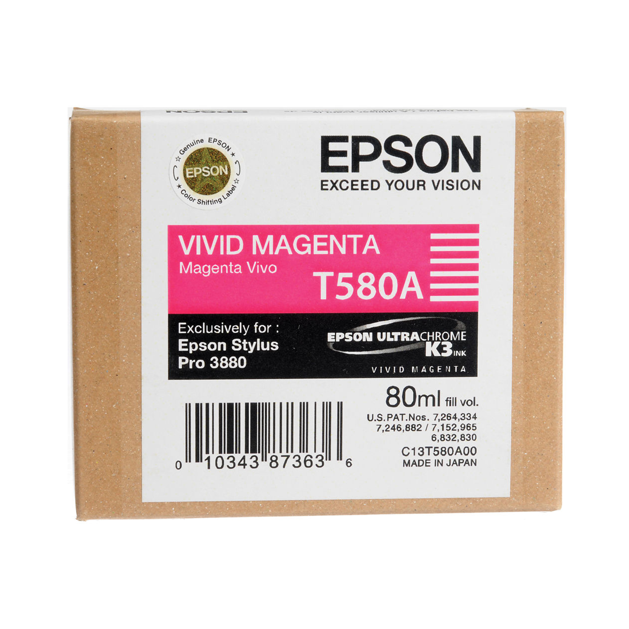 Epson T580A UltraChrome K3 Vivid Magenta Ink Cartridge - 80mL Replacement for Stylus Pro 3880 Printers | High-Quality Photo Printing, Fine Art Reproduction & Professional Graphic Design