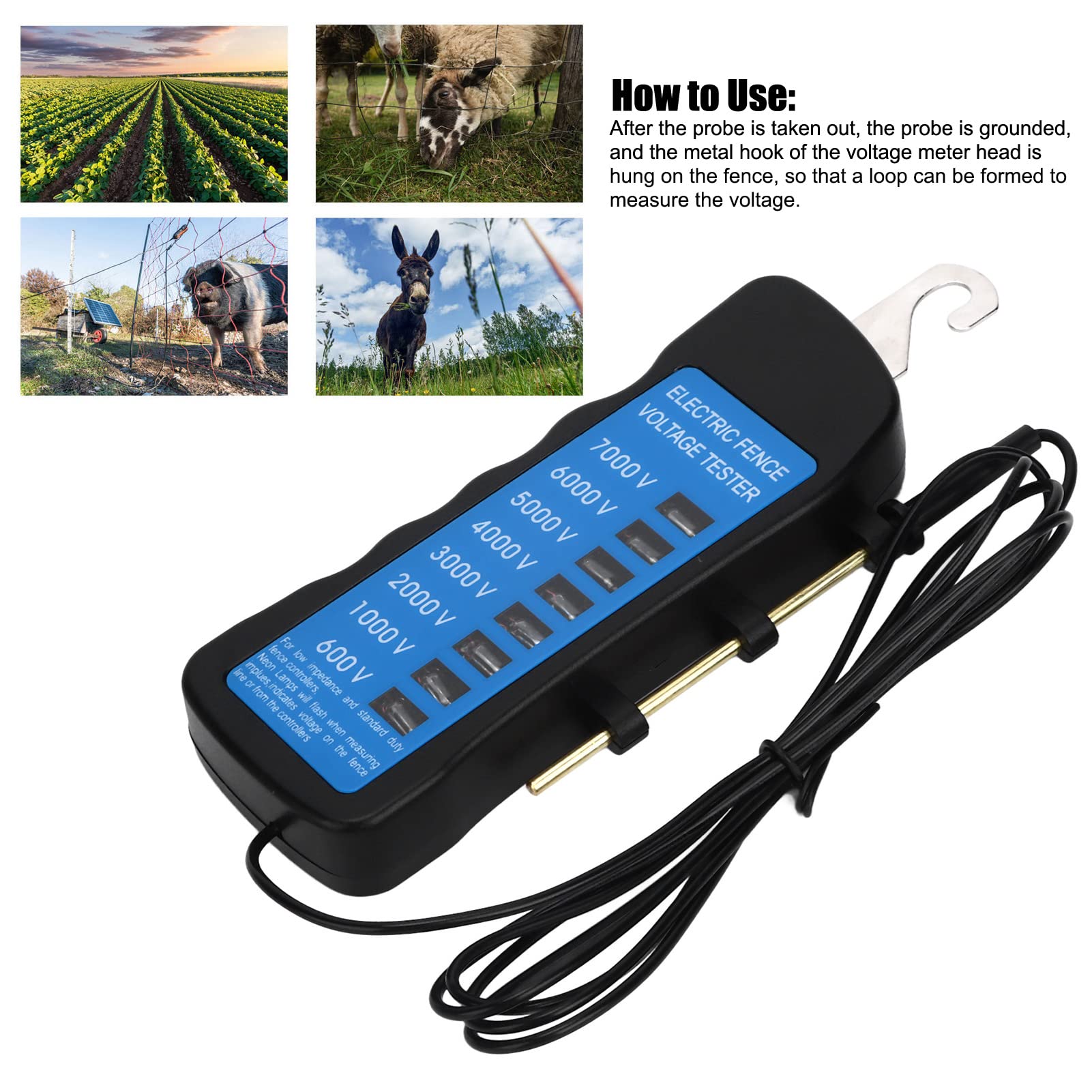 Atyhao 7KV Electric Fence Voltage Tester - Cold Resistant, Waterproof, 8 LED Lights, Low Impedance for Agricultural Use - Ideal for Farm Fencing, Livestock Containment, and Perimeter Security