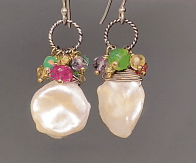 Keishi Pearl Earrings with Colorful Gemstones & Mixed Metals - Elegant Jewelry for Women, Perfect for Weddings, Parties & Daily Wear