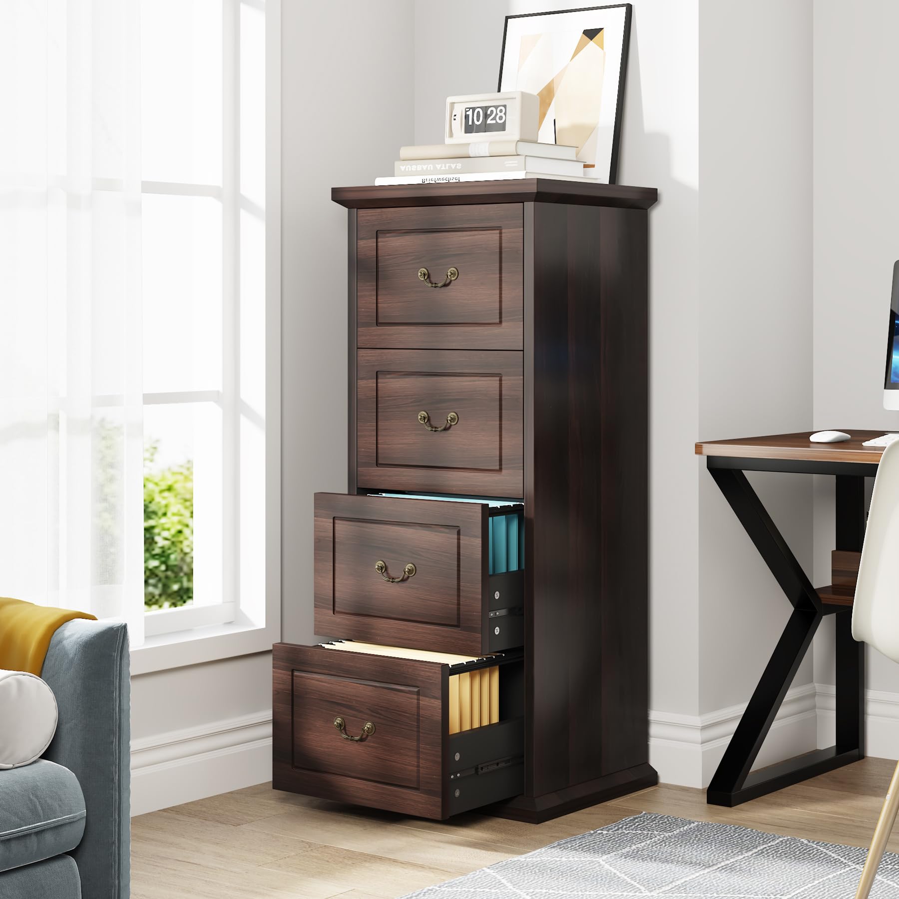 Tribesigns 4-Drawer Vertical File Cabinet - Wooden Home Office Storage for A4/Letter Size Documents | Space-Saving Narrow Tall Design for Home & Office Organization