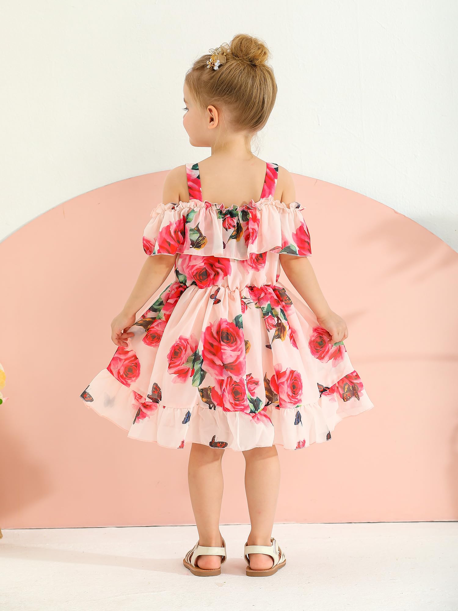KuKitty Summer Floral Chiffon Princess Tutu Dress for Toddler Baby Girls - Suspender Sundress for Outdoor Play, Birthday Parties & Photo Shoots