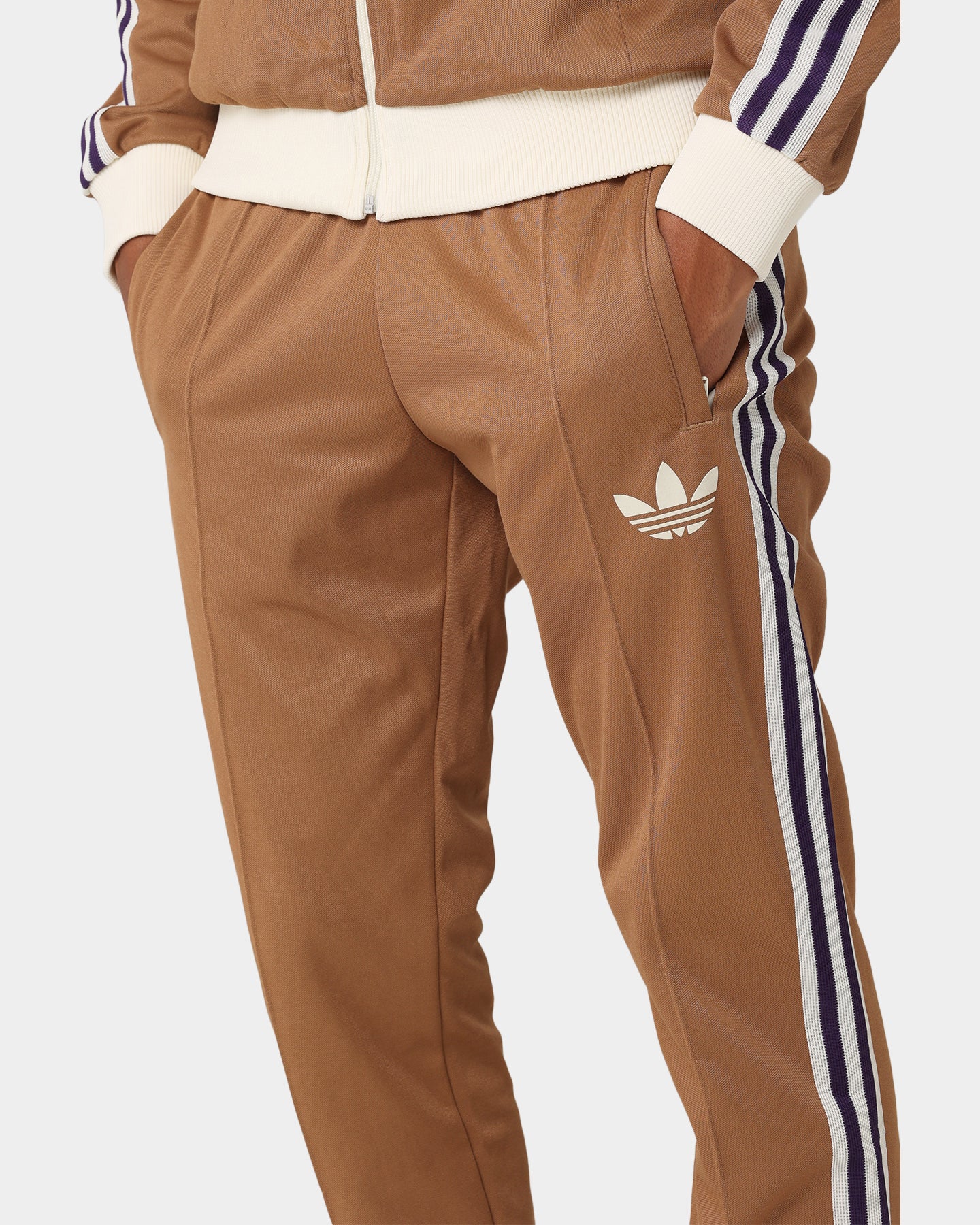 Adidas Adicolor Striped Track Pants for Men - Brown Desert Color Casual Joggers with Elastic Waistband | Perfect for Gym, Running & Streetwear Fashion