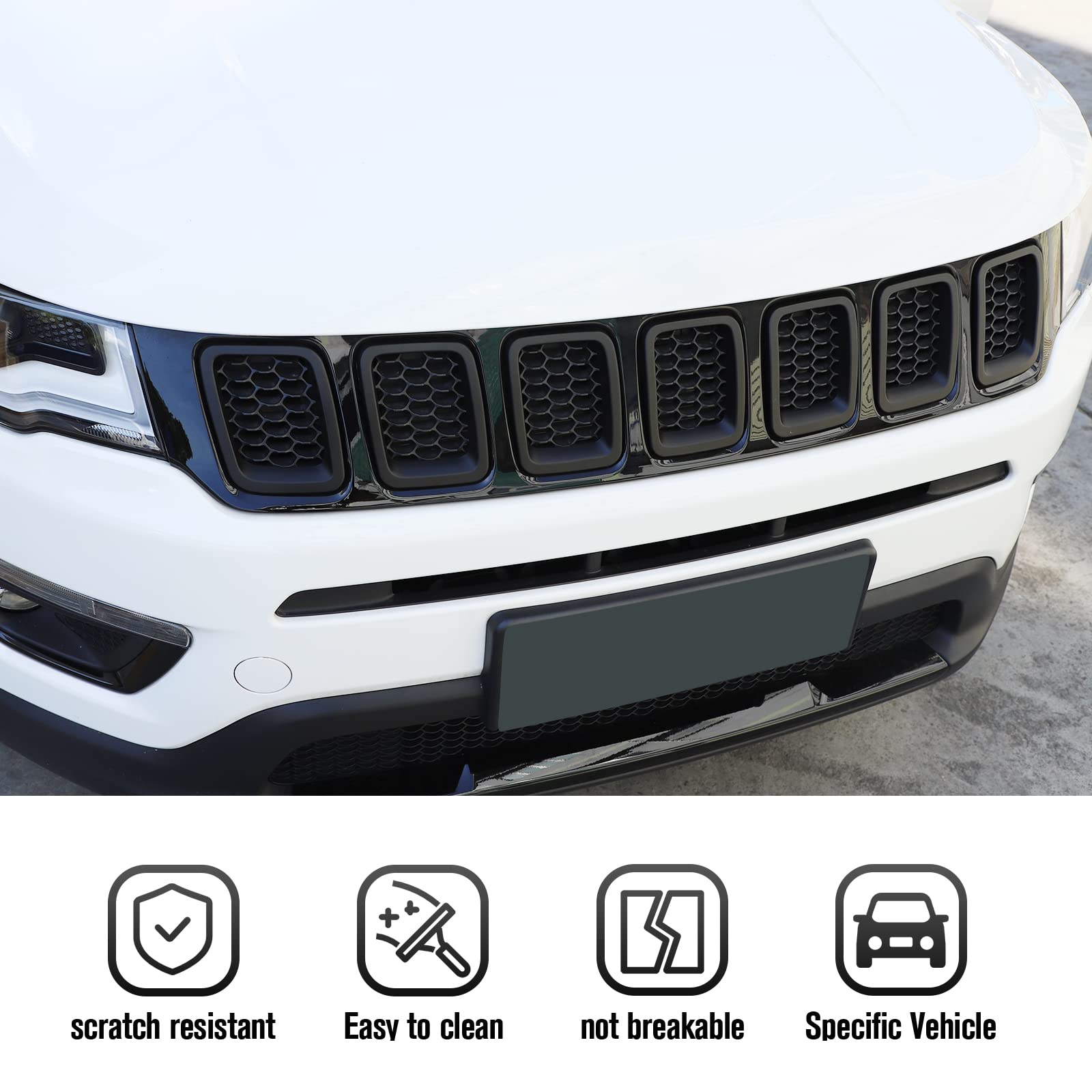 JeCar ABS Front Grille Inserts for 2017-2020 Jeep Compass MP - Matte Black Grill Cover | Durable Exterior Accessories for Off-Road & Urban Driving