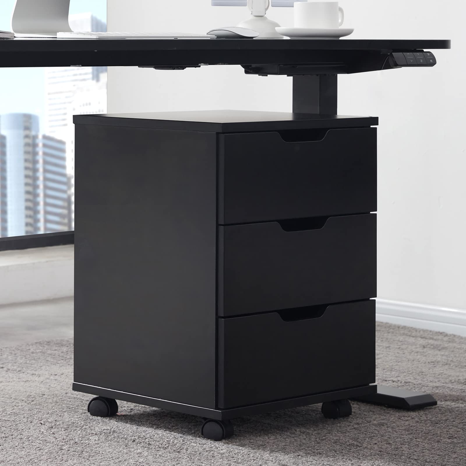 3-Drawer Rolling File Cabinet with Wheels - Wooden Mobile Storage Organizer for Home Office, Bedroom & Makeup - Small Black Filing Cabinet by Soohow | Perfect for Document Storage, Beauty Supplies & Home Organization
