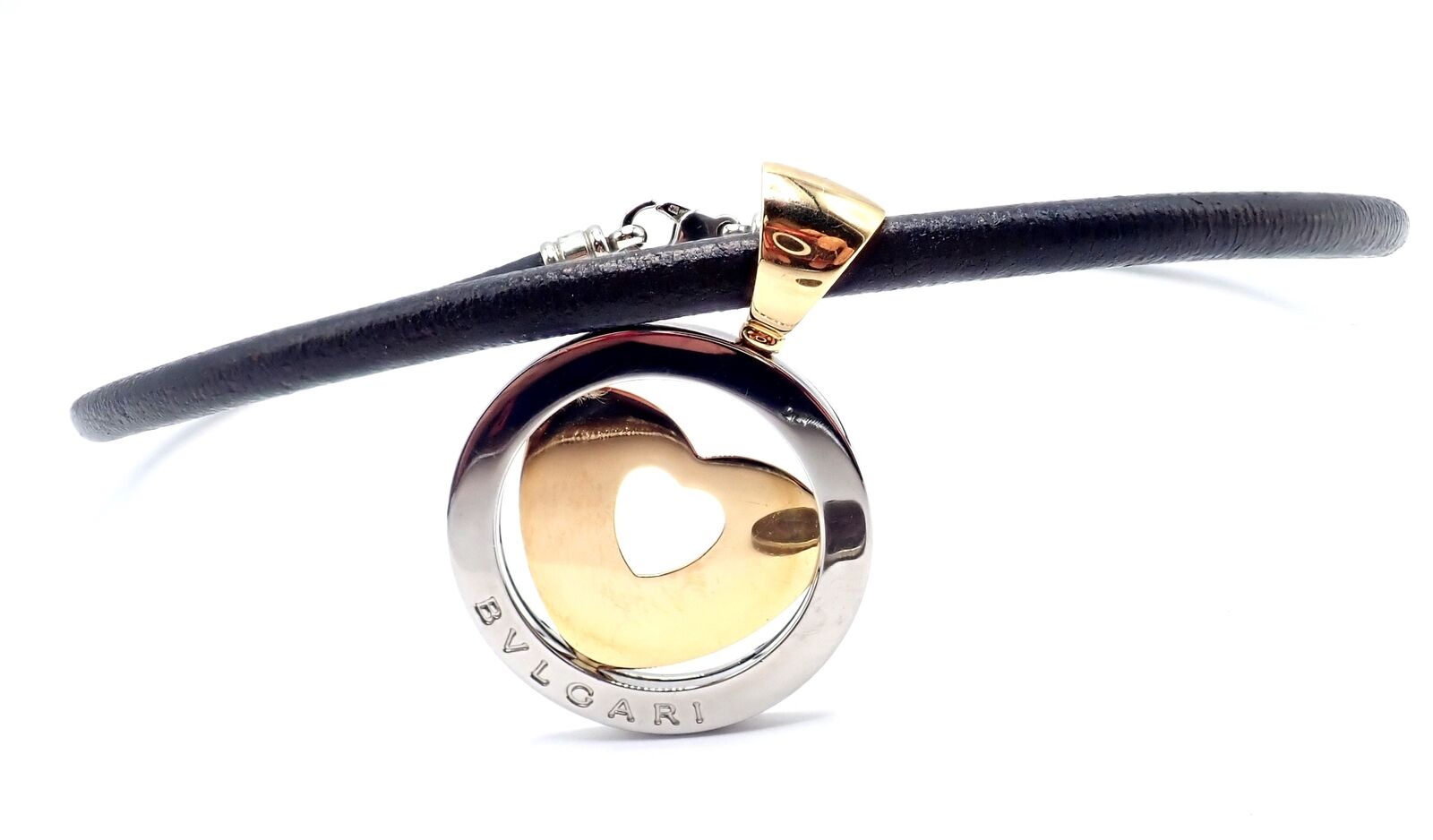 Authentic Bvlgari Bulgari Tondo 18k Yellow Gold & Steel Heart Pendant Necklace for Women - Elegant Jewelry Gift for Anniversary, Valentine's Day & Special Occasions