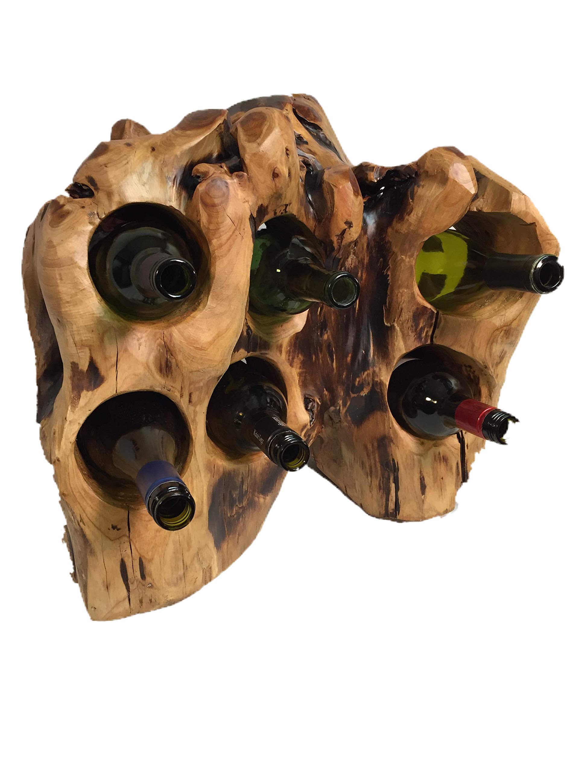 Greener Valley Natural Root Wood Wine Bottle Stumps - Set of 6 | Rustic Wine Rack for Cellar, Kitchen Counter, or Dining Room Decor