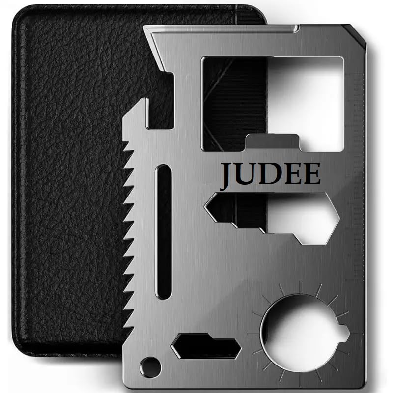 JUDEE 11-in-1 Stainless Steel Credit Card Survival Tool - Multipurpose Bottle Opener, Wallet-Sized Pocket Multitool for Camping, Hiking & Everyday Carry (EDC)