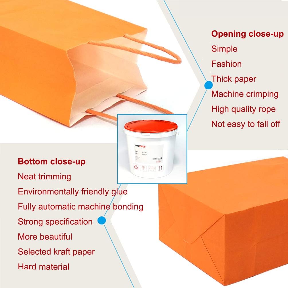 AZOWA Medium Kraft Paper Gift Bags with Handles - 7.5 x 3.9 x 9.8 Inches, Orange (Pack of 12) - Eco-Friendly Party Favor Bags for Birthday, Wedding, Baby Shower & Holiday Gifts