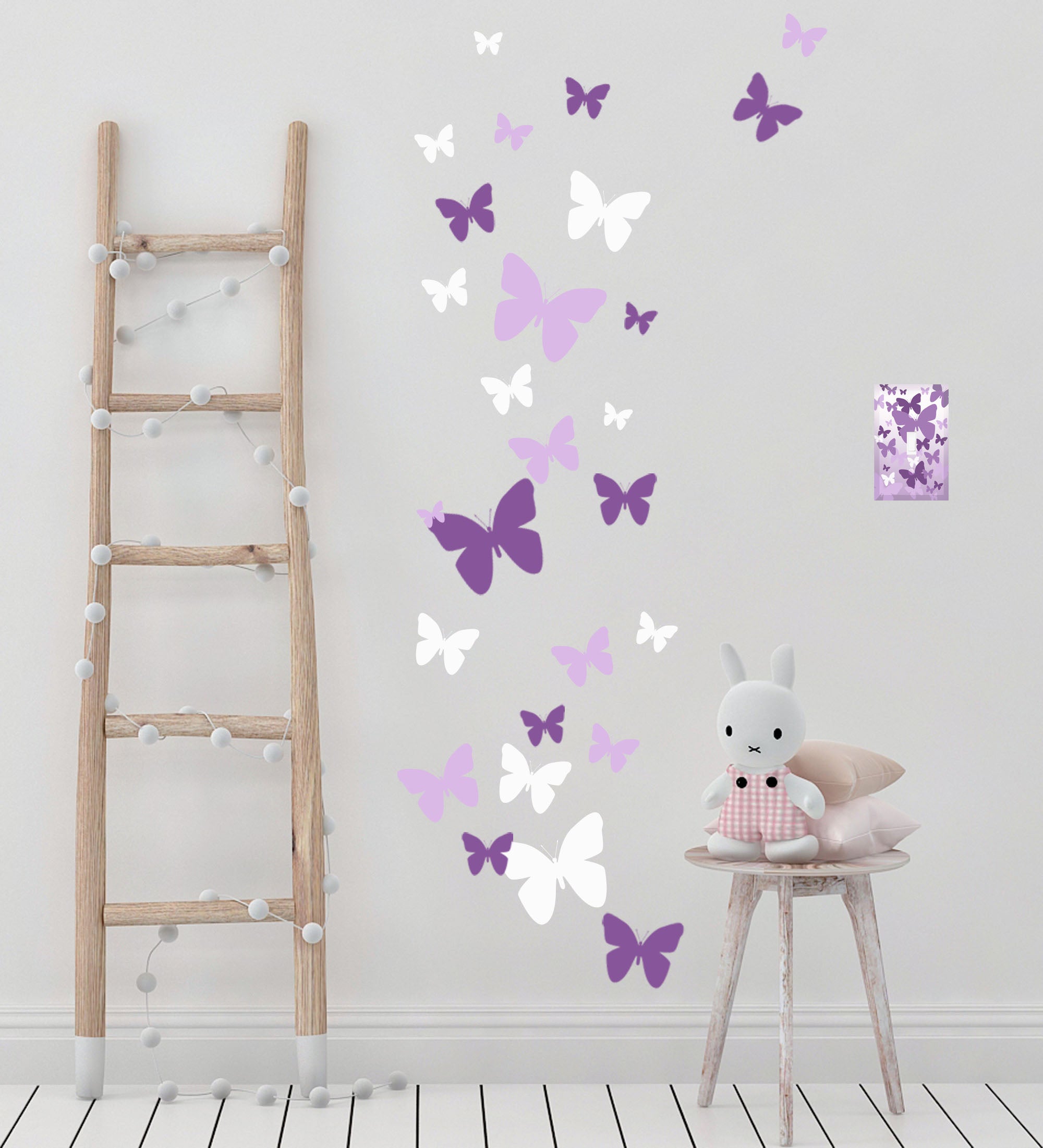Purple Butterfly Room Decor Kit - Wall Decals, Light Switch Covers & Art Prints for Girls Bedroom, Nursery or Kids Room Decorations