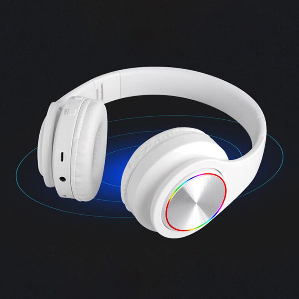 Bai42Ylou Wireless Gaming Headset with Bluetooth - Foldable, Luminous, Noise Cancelling Headphones for PC, Laptop, Phone (White) - Perfect for Gaming, Streaming & Online Meetings