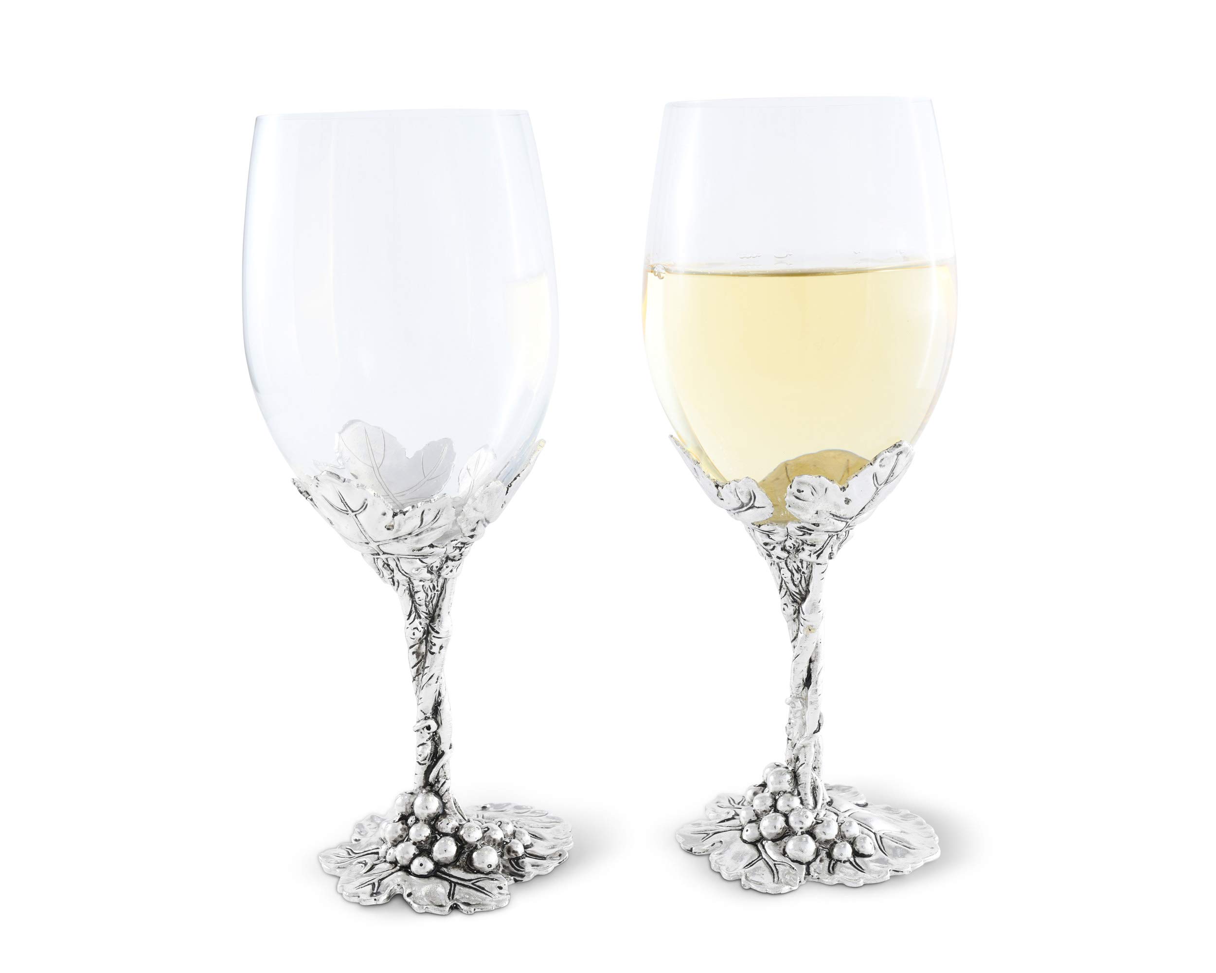 Arthur Court Designs Aluminum Grape Pattern Base Wine Glasses - Set of 4, 8.25 Inch Tall, 16 oz Stemware for Red & White Wine - Perfect for Dinner Parties, Weddings & Outdoor Entertaining