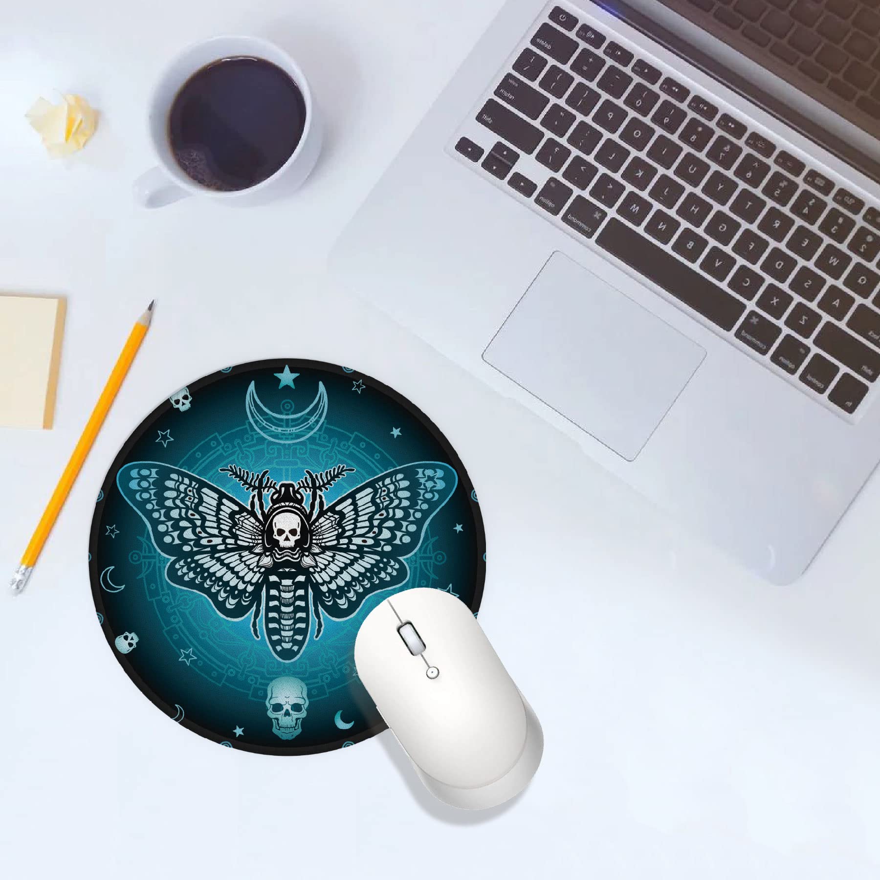 Gothic Blue Butterfly Skull Mouse Pad - 7.9 x 7.9 Inch Waterproof Non-Slip Rubber Base Round Mousepad for Office, Home, Dorm Desk Decor - Perfect Gift for Gothic Lovers, Sisters & Daughters - Great for Gaming, Work & Study Setups