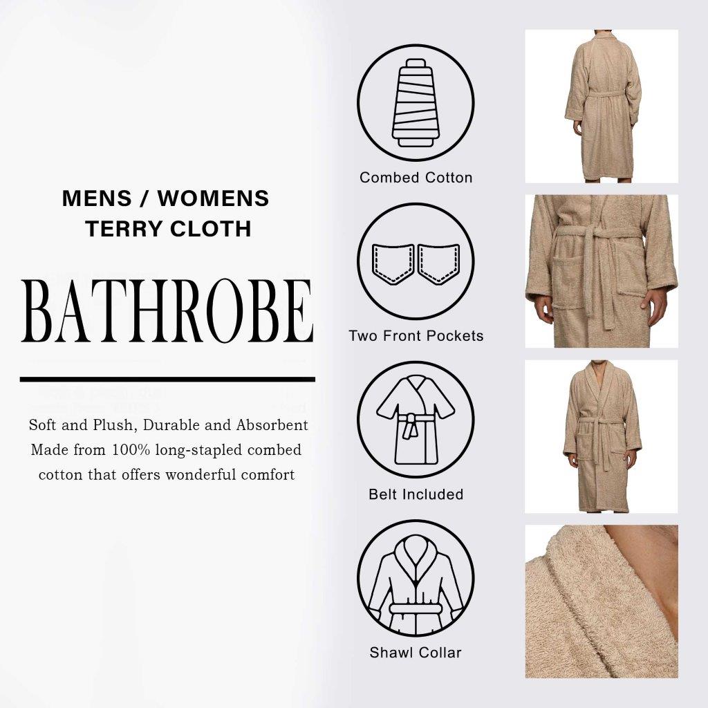 Premium Cotton Ultra Soft Terry Adult Unisex Lightweight Luxury Bathrobe - Spa, Hotel & Home Relaxation Wear for Men and Women