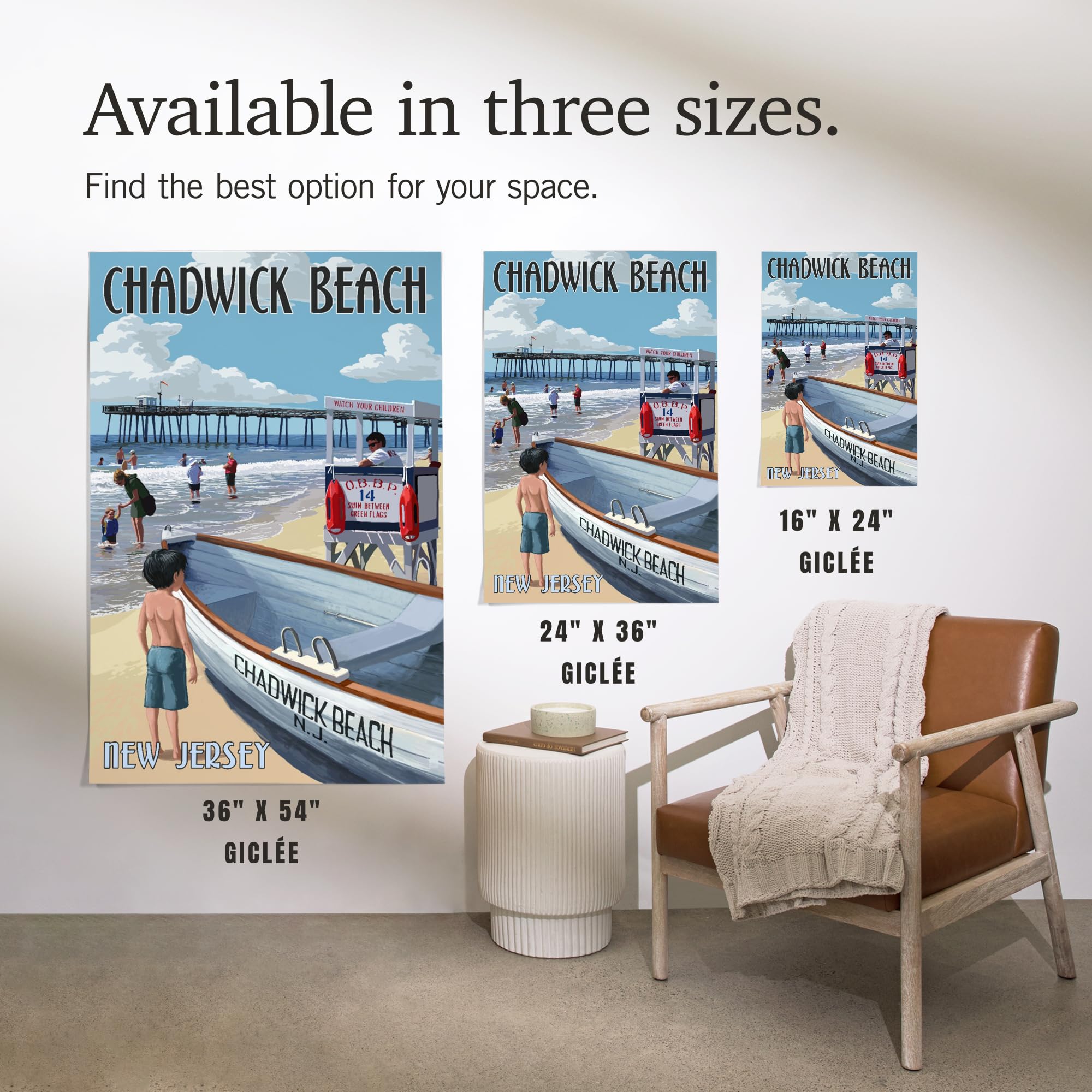 Lantern Press 16x24 Inch Giclee Art Print - Chadwick Beach New Jersey Lifeguard Stand Coastal Wall Decor | Perfect for Beach House, Living Room & Office Decor