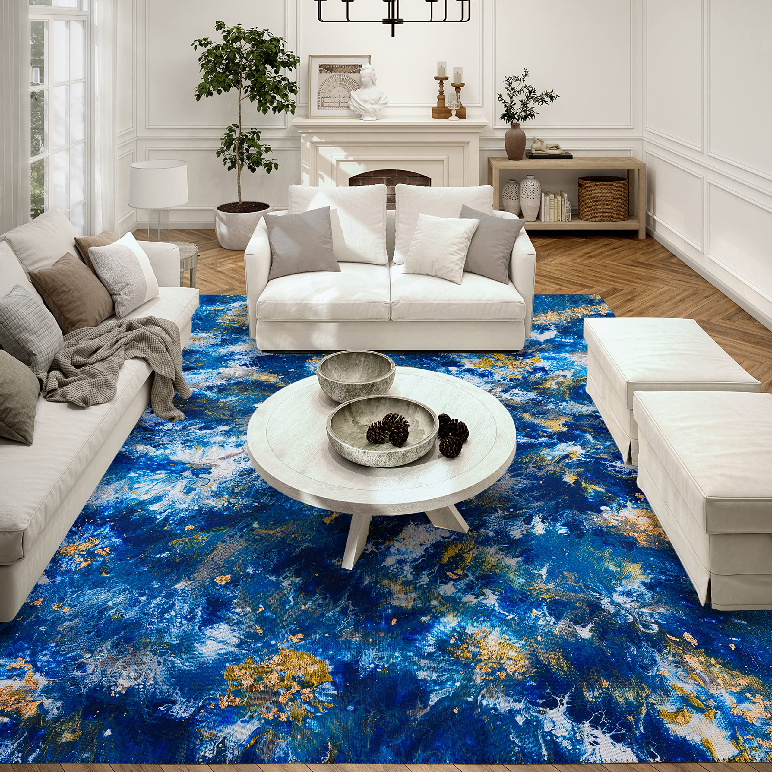 Addison Rugs Karina AKC47 Blue 3' x 5' Indoor/Outdoor Area Rug - Machine Washable, Non-Shedding, Easy Clean - Perfect for Bedroom, Living Room, Dining Room, Kitchen, Entryway & Patio - Durable & Stylish Home Decor