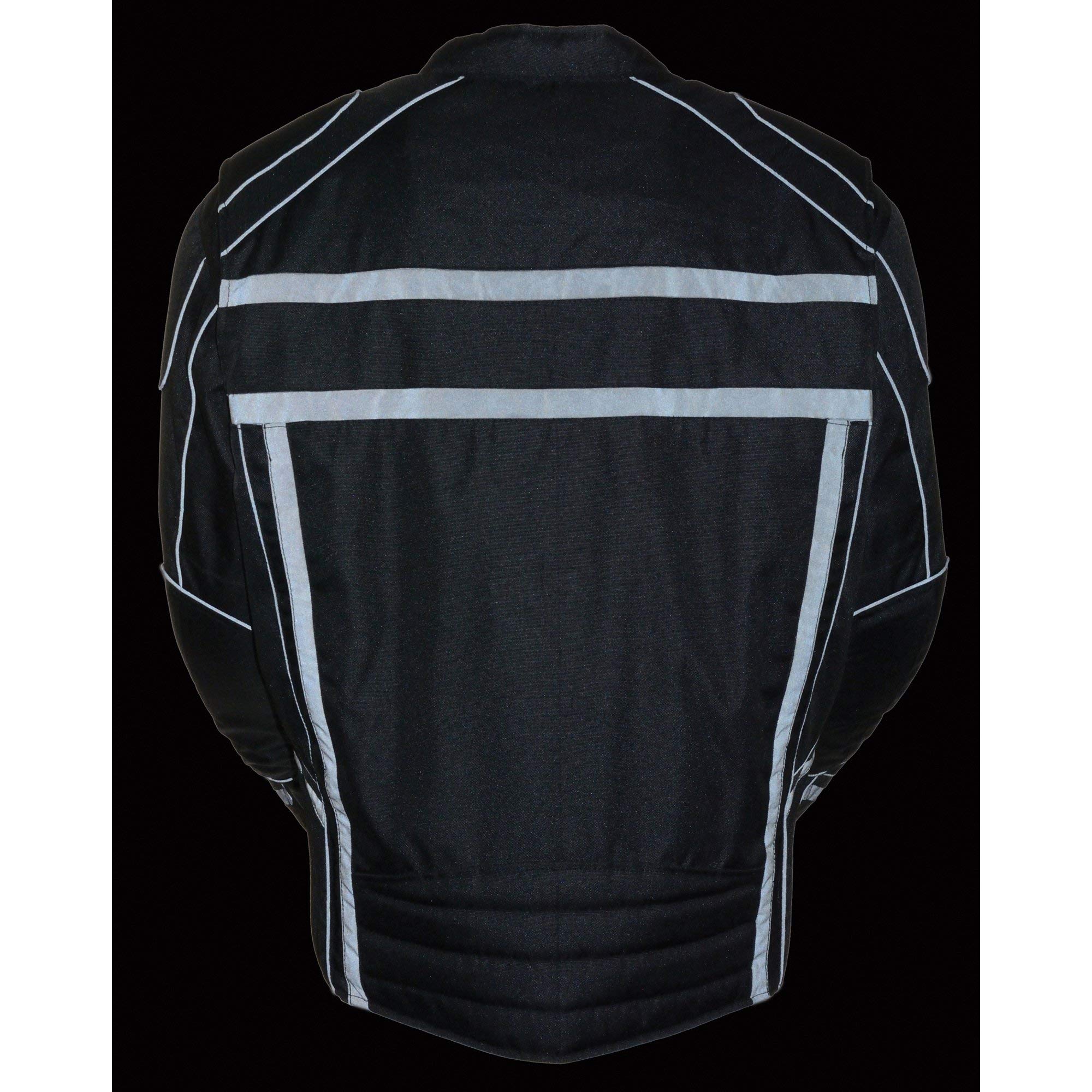 Milwaukee Leather MPM1740 Men's Black Vented Motorcycle Jacket with Reflective Stripes - Breathable Textile Riding Gear for Commuting & Adventure