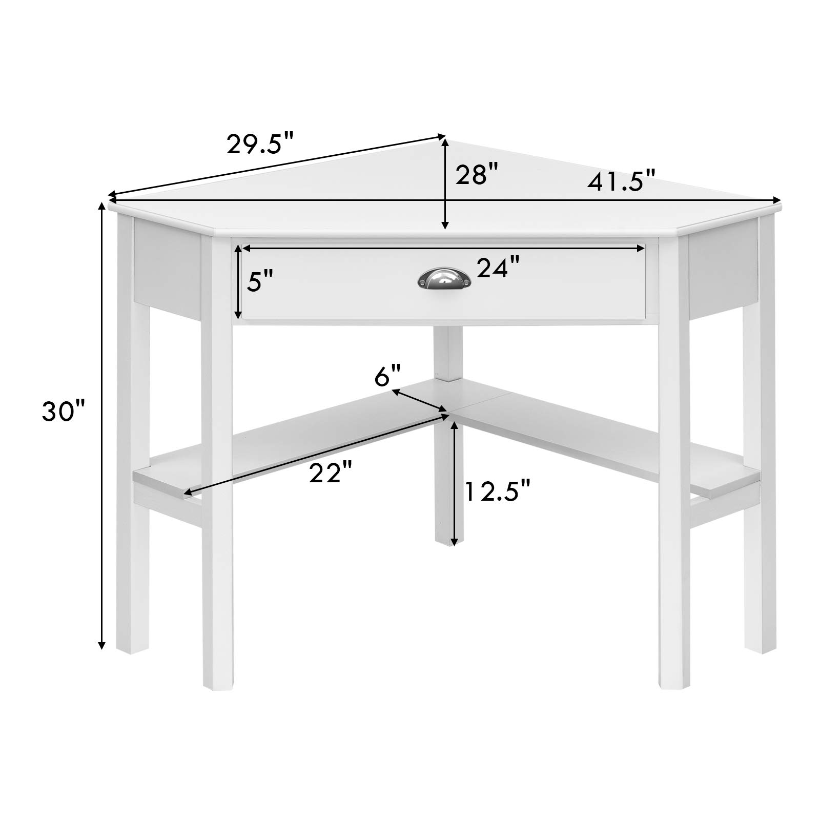 Tangkula White Corner Desk with Drawer & Storage Shelves - 90° Triangle Computer Desk for Small Spaces | Home Office, Gaming & Makeup Vanity Workstation