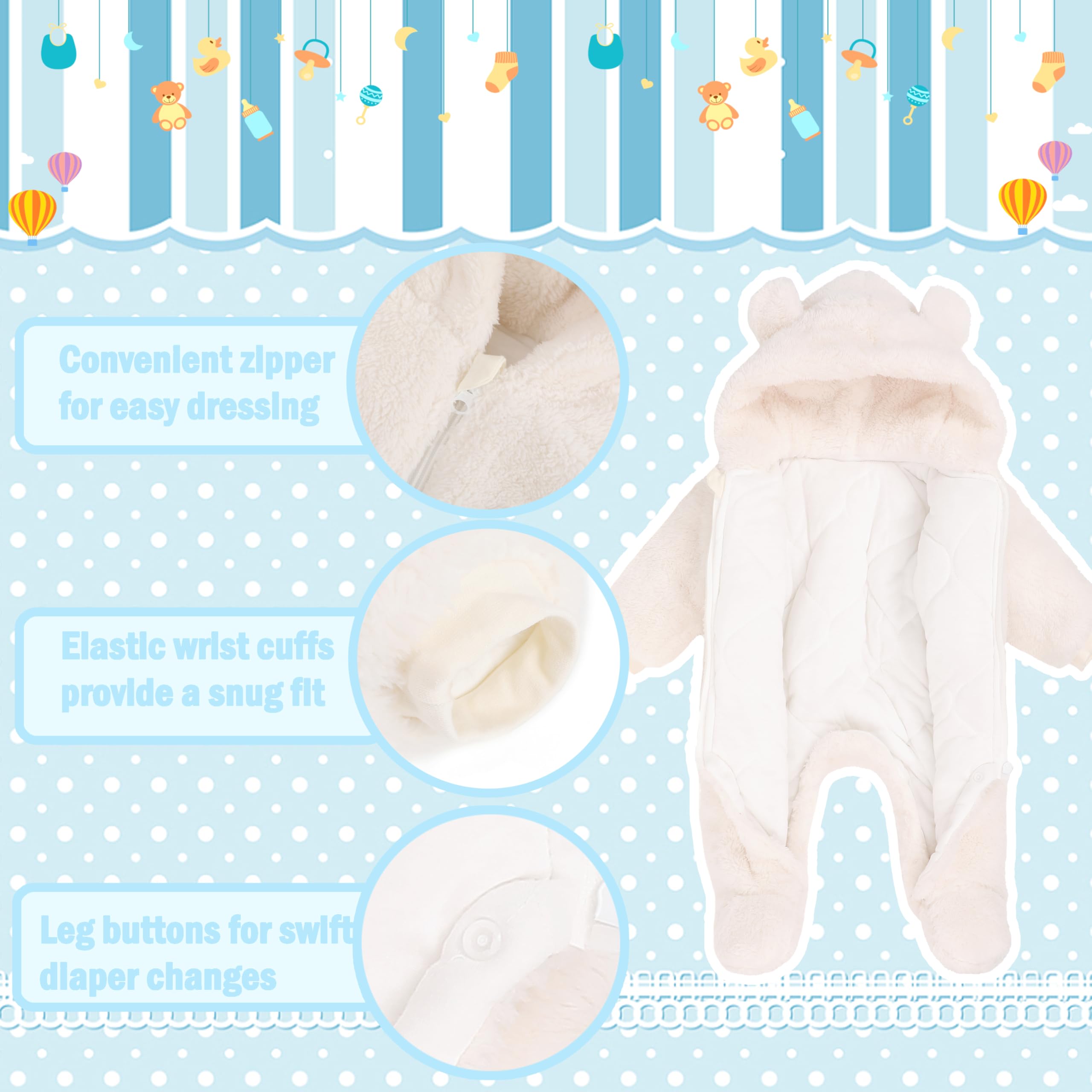 YMYDYFC Baby Snowsuits for Girls & Boys - Newborn Winter Bear Romper Jumpsuit 0-9 Months | Warm Infant Outerwear for Cold Weather & Outdoor Play