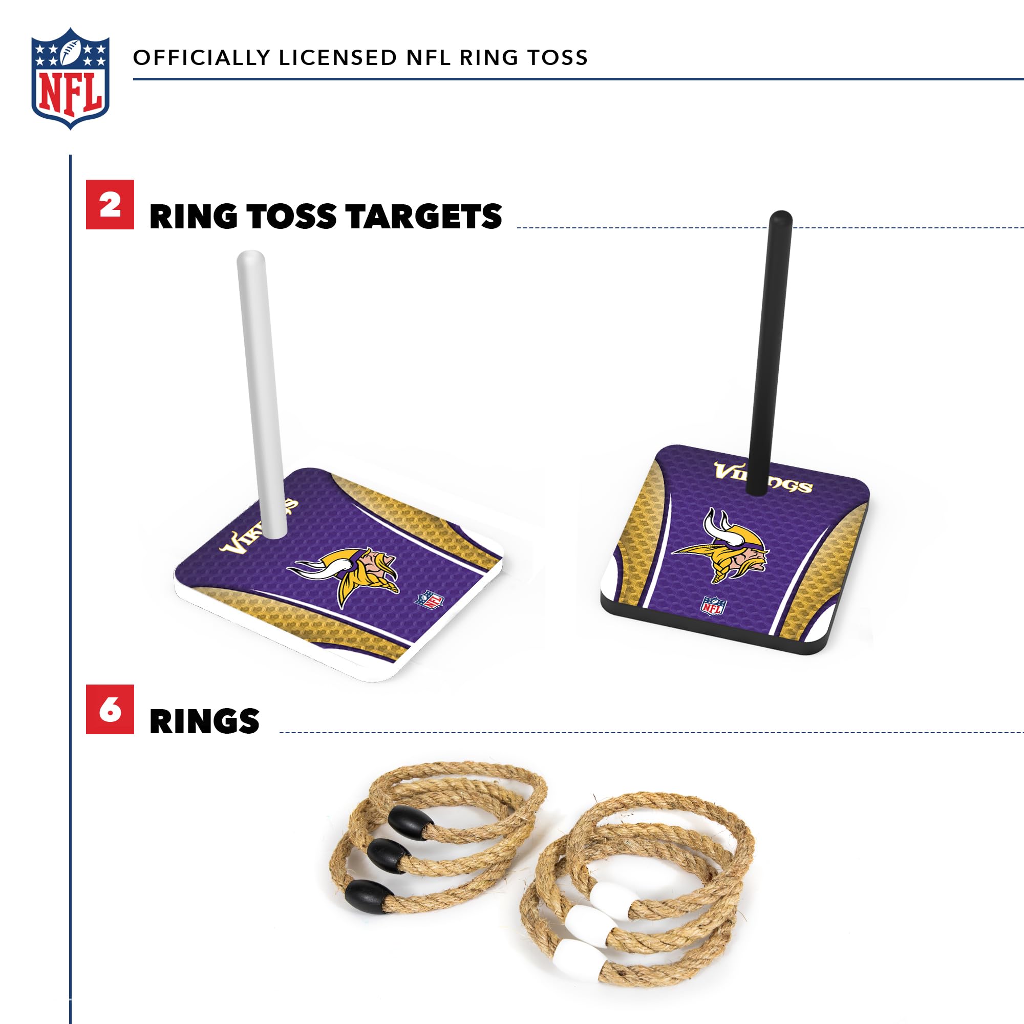 Premium Solid Wood NFL Quoits Set with HD Team Logos - Official Tailgate Ring Toss Game - Perfect Gift for Football Fans - Outdoor Family Games for Beach, Backyard & Parties