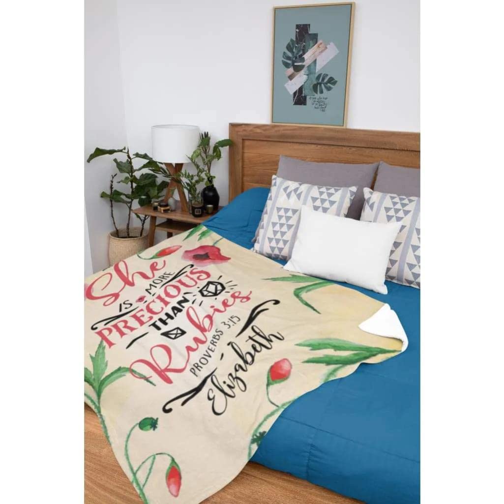 Personalized Christian Prayer Blanket with Proverbs 3:15 Bible Verse - She Is More Precious Than Rubies - Custom Name Religious Blanket for Women, Jesus & Lion Design - Perfect for Church, Bible Study & Spiritual Comfort