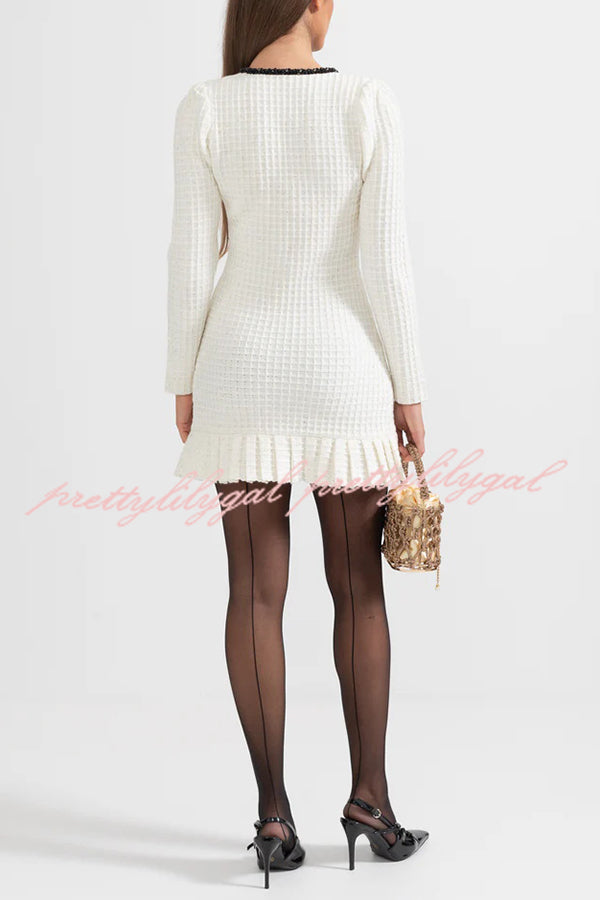 Stylish Waffle Knit Mini Dress with V-Neck & Ruffles - Perfect for Date Night, Party Wear & Casual Outings