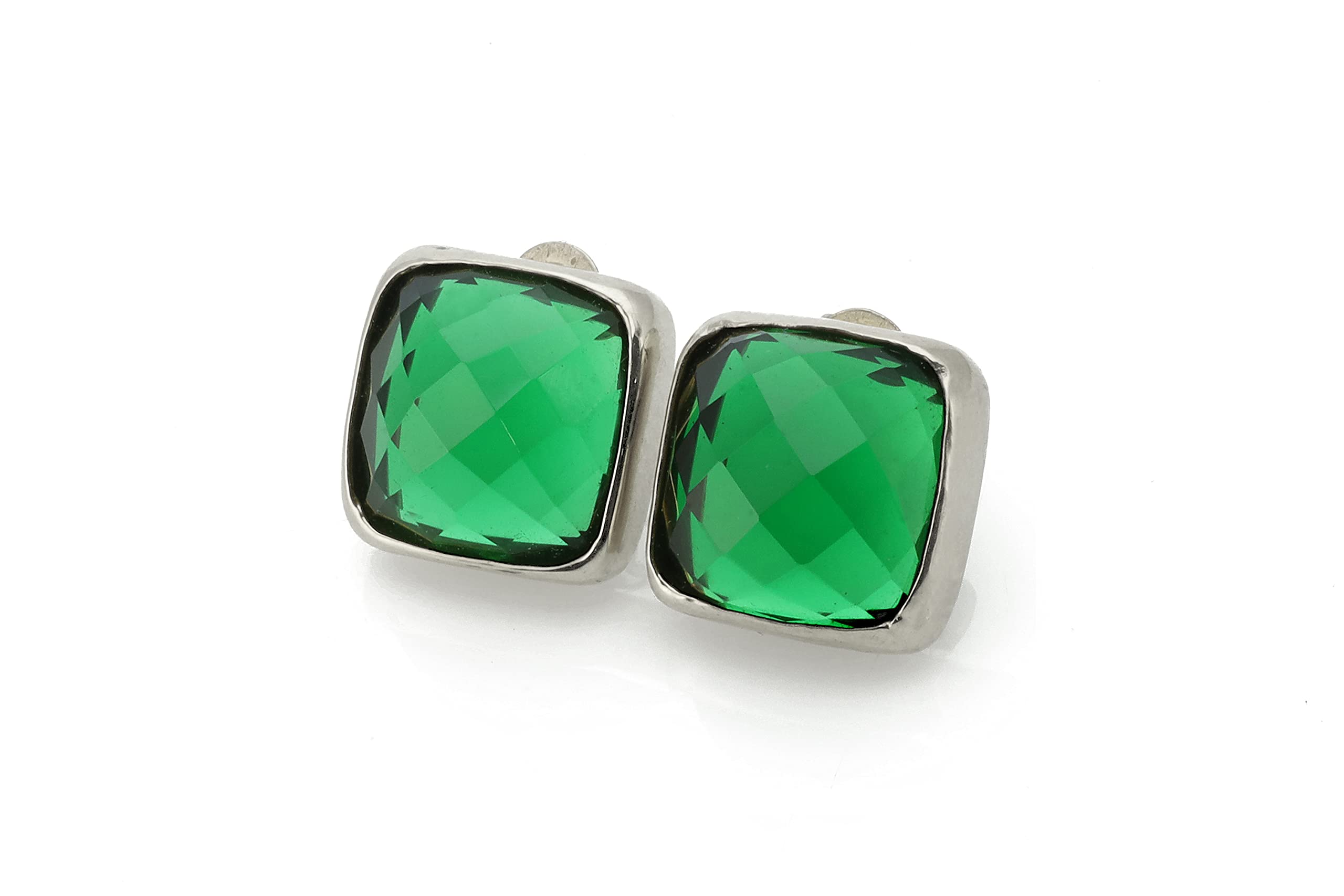 Square Emerald Earrings - 18k Gold Bezel Stud Earrings - May Birthstone Jewelry - Solid Gold Minimalist Post Earrings for Women - Perfect for Gifts, Weddings & Everyday Elegance