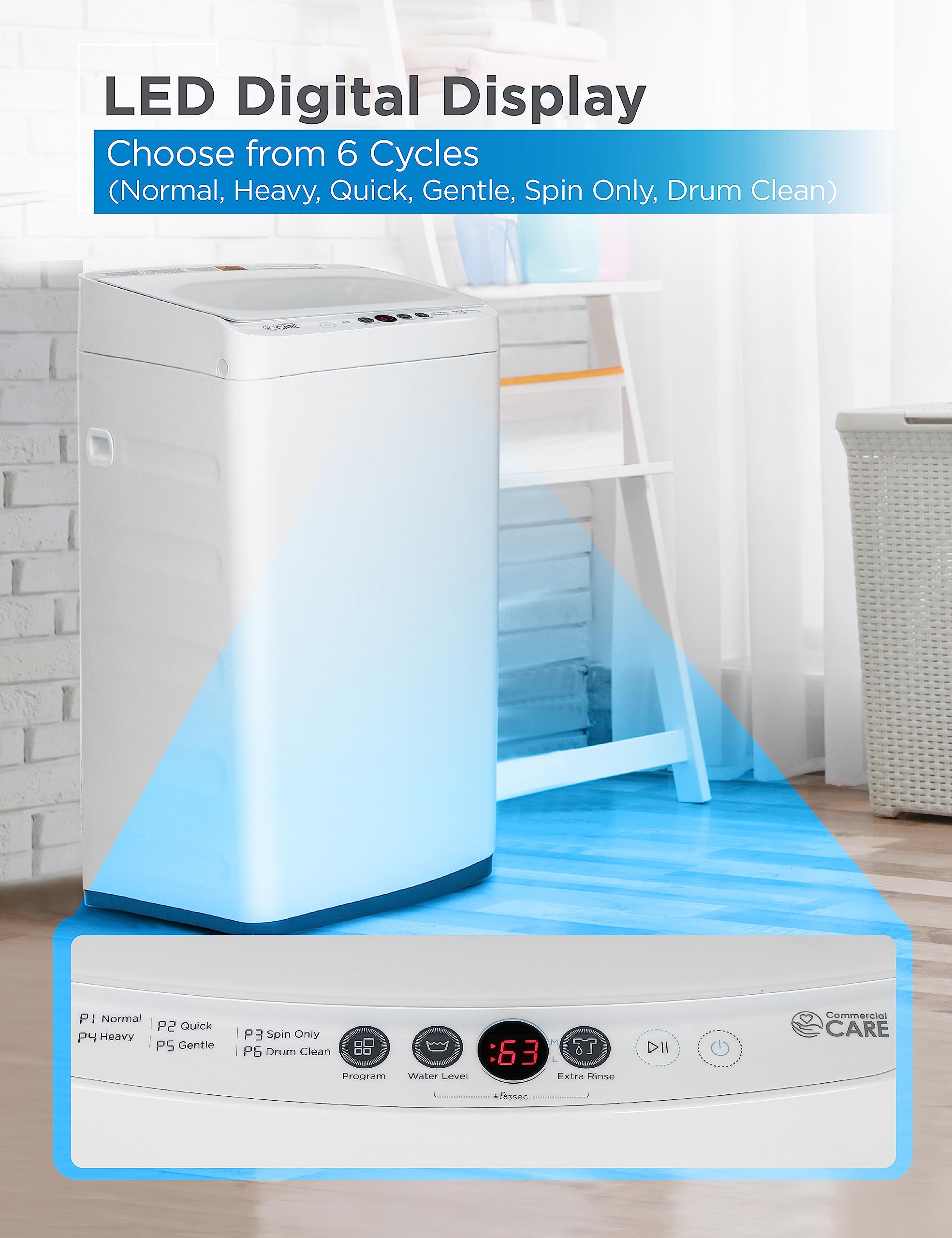 0.9 Cu. Ft. Portable Washing Machine - Compact Laundry Washer with 6 Wash Cycles & 3 Water Levels for Apartments, RVs, Camping & Small Spaces
