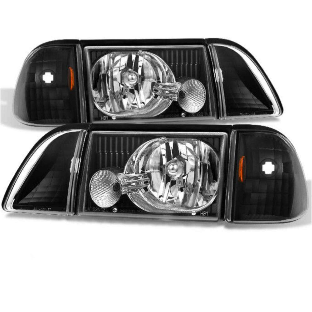 XEMRVGU Black Headlights with Corner & Parking Lights - 6Pcs Set for 1987-1993 Vehicles | Perfect for Night Driving & Car Restoration Projects