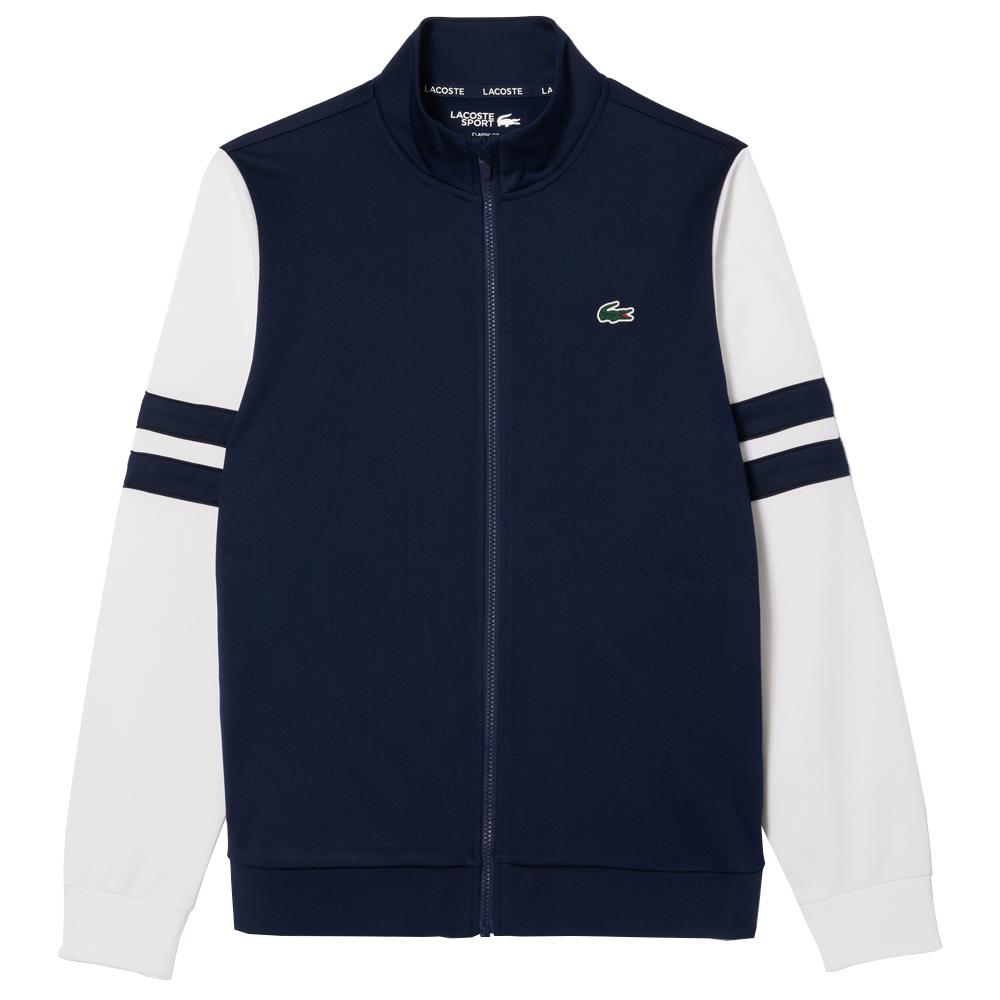 Lacoste Men's Striped Tennis Jacket - Navy Blue & White | Lightweight Performance Jacket for Tennis, Golf & Casual Wear