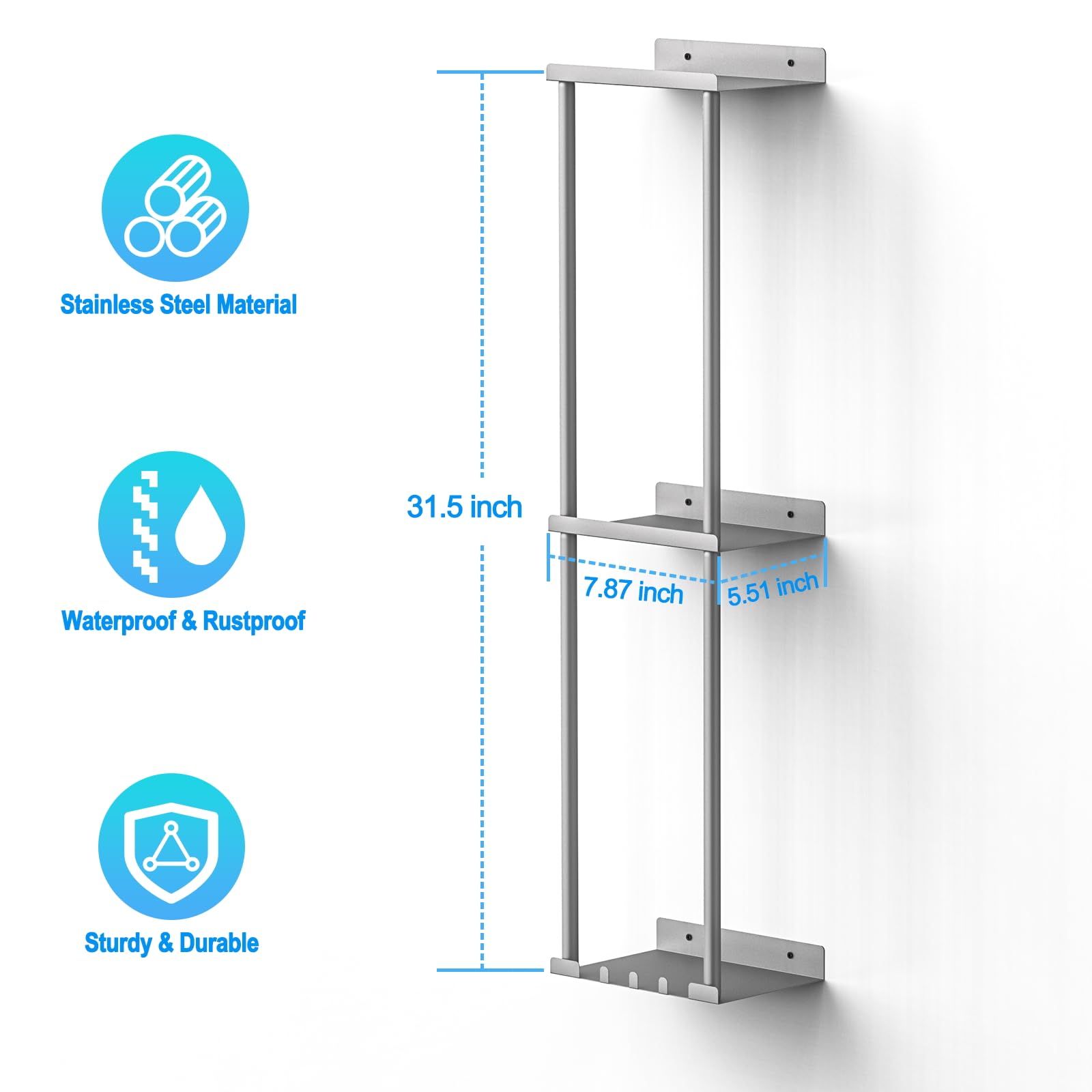 Vertical Wall Mounted Towel Rack Organizer with Shelf - Holds 6 Large Bath Towels, Space Saving Bathroom Storage in Silver Grey - Perfect for Small Bathrooms, Spa Rooms & Laundry Areas