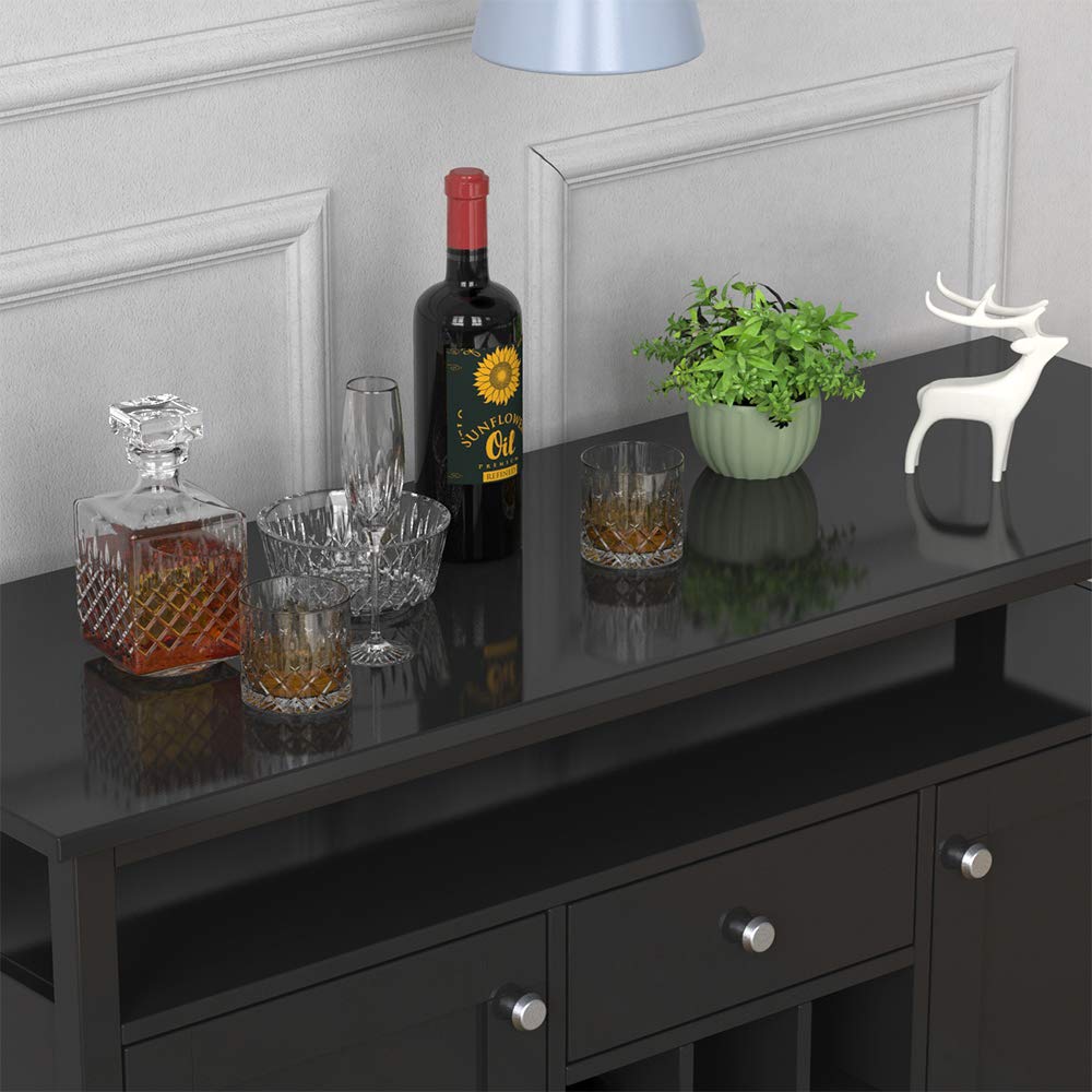 Buffet Server Sideboard with Wine Storage | Farmhouse Wooden Kitchen Organizer, Cabinet & Drawer Console Table for Dining Room & Kitchen Furniture | Perfect for Entertaining & Home Decor