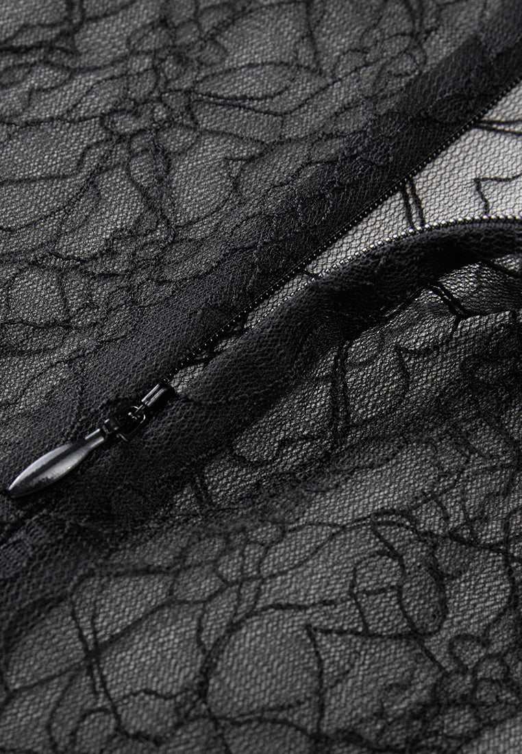 Elegant Black Sheer Lace Long Sleeve Blouse for Women - Perfect for Evening Parties, Date Nights & Special Occasions