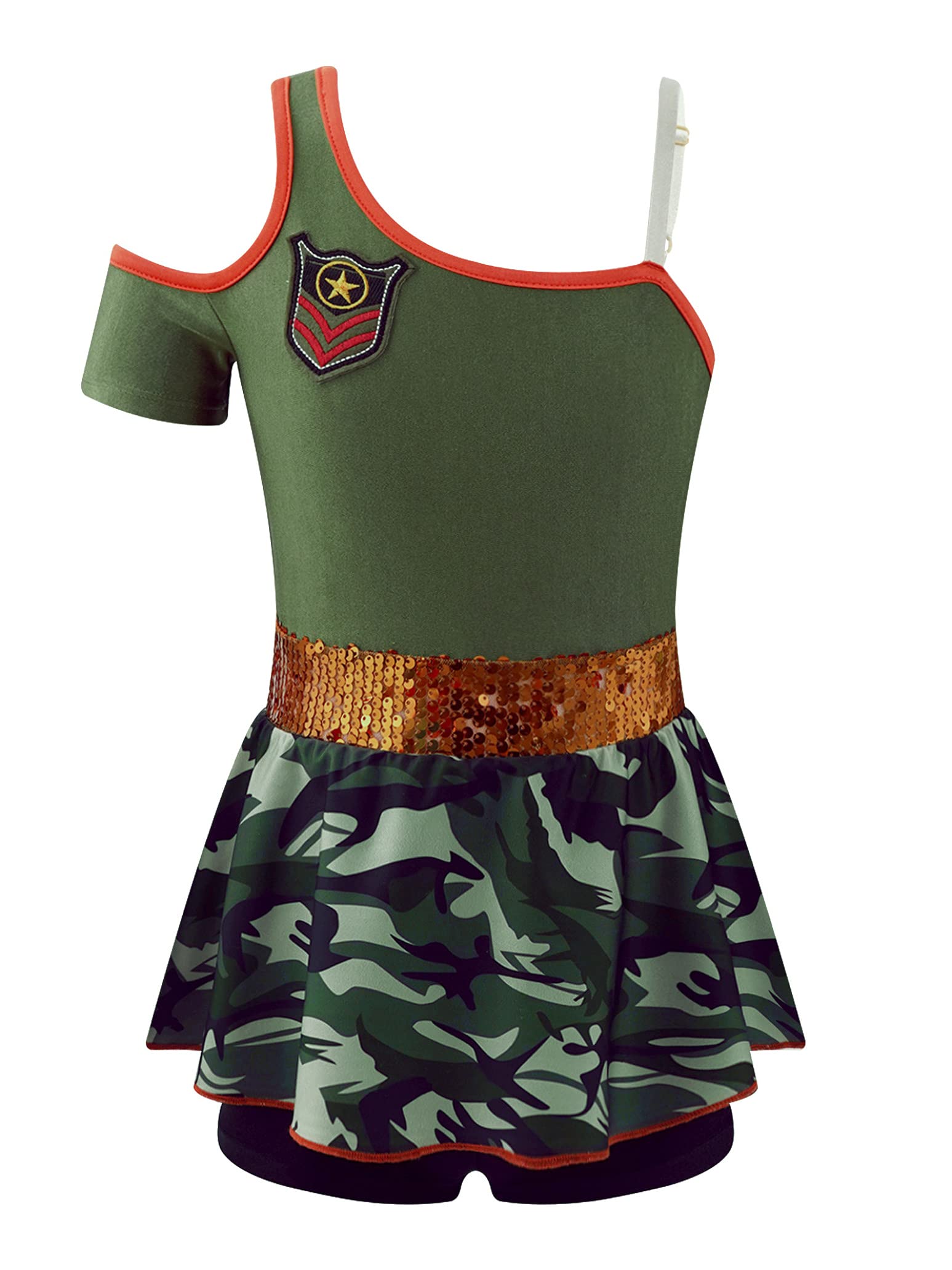 Sparkly Girls One Shoulder Sleeveless Leotard - Toddler Dance Costume with Sequins for Ballet, Gymnastics & Cosplay | Perfect for Performances, Recitals & Dress-Up Play
