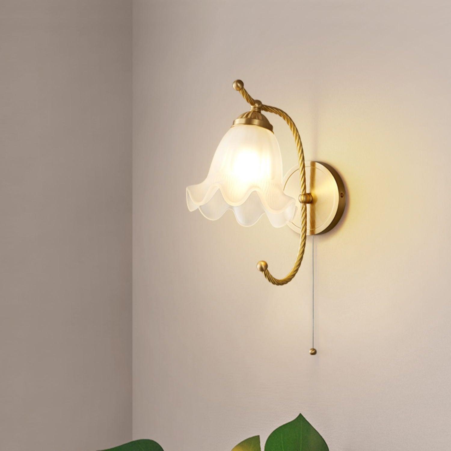 Vintage Curved Gooseneck Brass Wall Sconce with Glass Shade - Perfect for Bedroom, Hallway, and Entryway Lighting