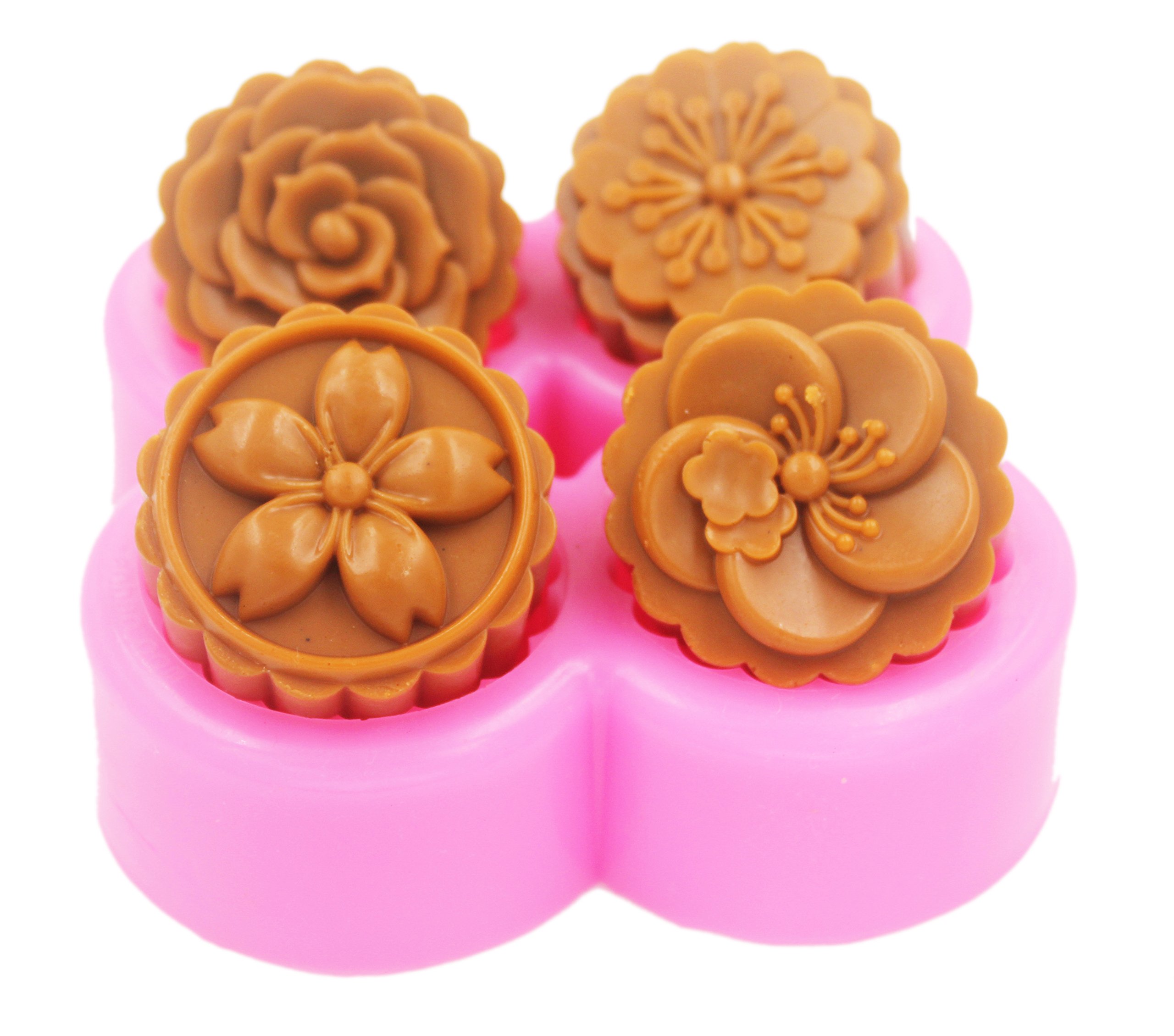Premium Silicone Soap Molds - 4 Cavity Flower Shapes for DIY Handmade Soap Making, Bath Bomb & Candle Crafting - Perfect for Home Spa, Gifts & Party Favors