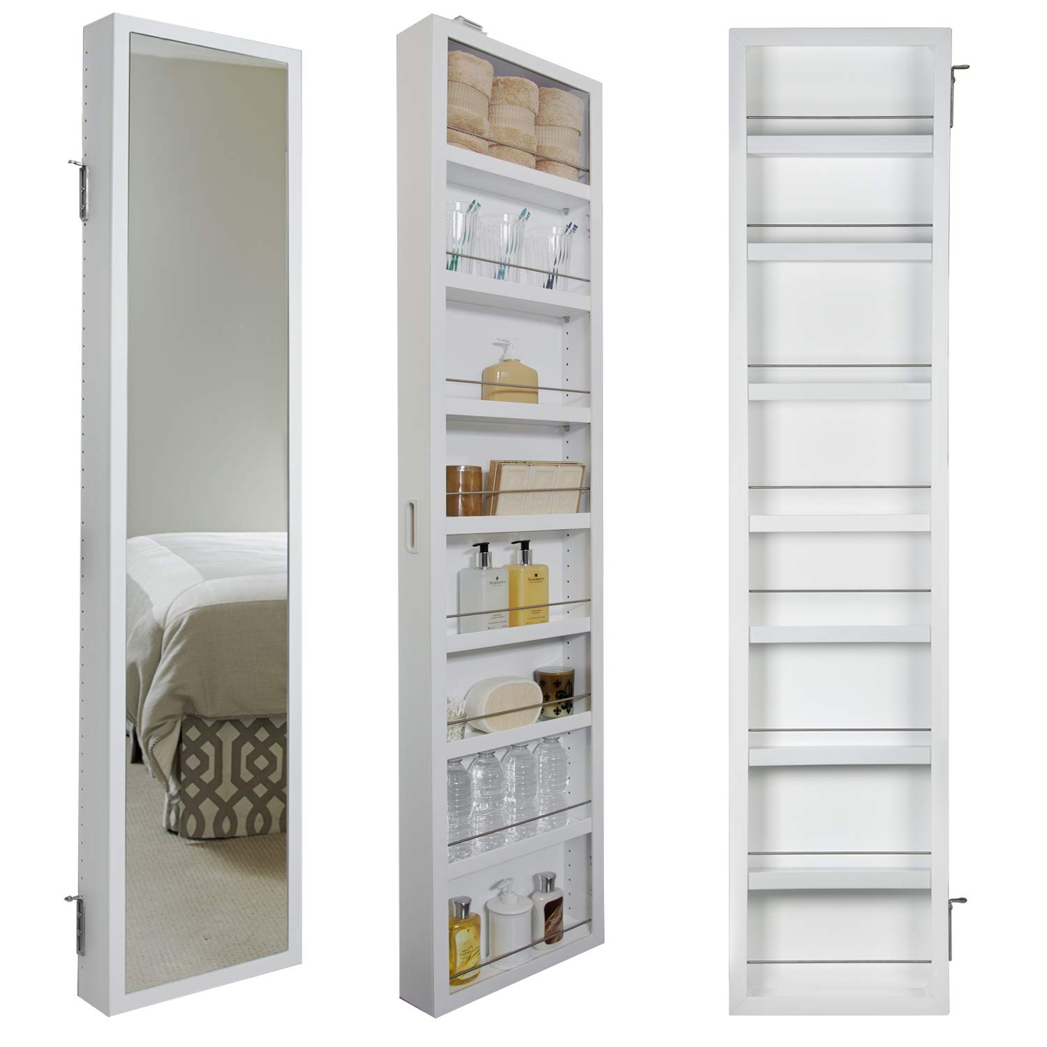 Deluxe Mirrored Behind The Door Adjustable Medicine Cabinet - Space Saving Bathroom & Kitchen Storage Organizer for Toiletries, Cosmetics & First Aid Supplies