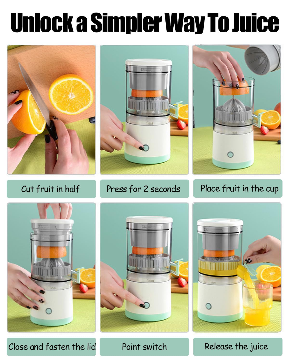 Rechargeable Electric Citrus Juicer with USB Cable - Portable Orange, Lemon, Grapefruit Juicer Machine - Easy to Clean & Use - Perfect for Home Kitchen, Camping, Travel & Outdoor Activities